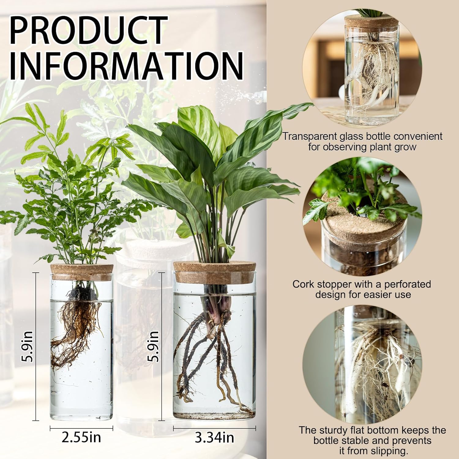 Propagation Vases for Plants, Set of 6(3 Large & 3 Small) Glass Plant Propagation Stations, Plant Propagation Jars for Home Office Windowsill Tabletop Decoration (6)