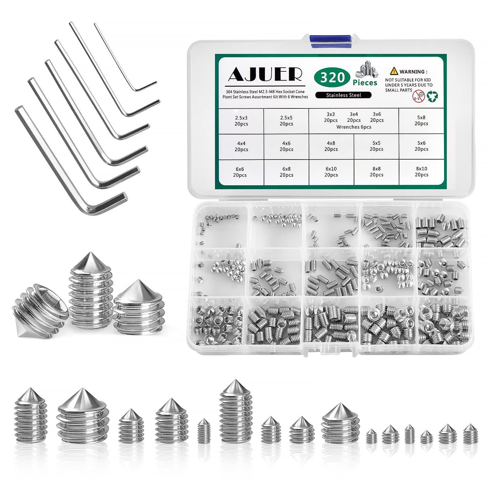 320PCS Stainless Steel Set Screws - Allen Head Assortment Kit -1