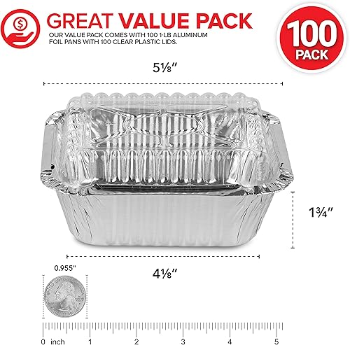 Miniatura 3 de Stock Your Home Sartenes pequeñas de aluminio de 1 libra con tapas paquete de 100 unidades sartenes de aluminio  tapas de plástico transparente