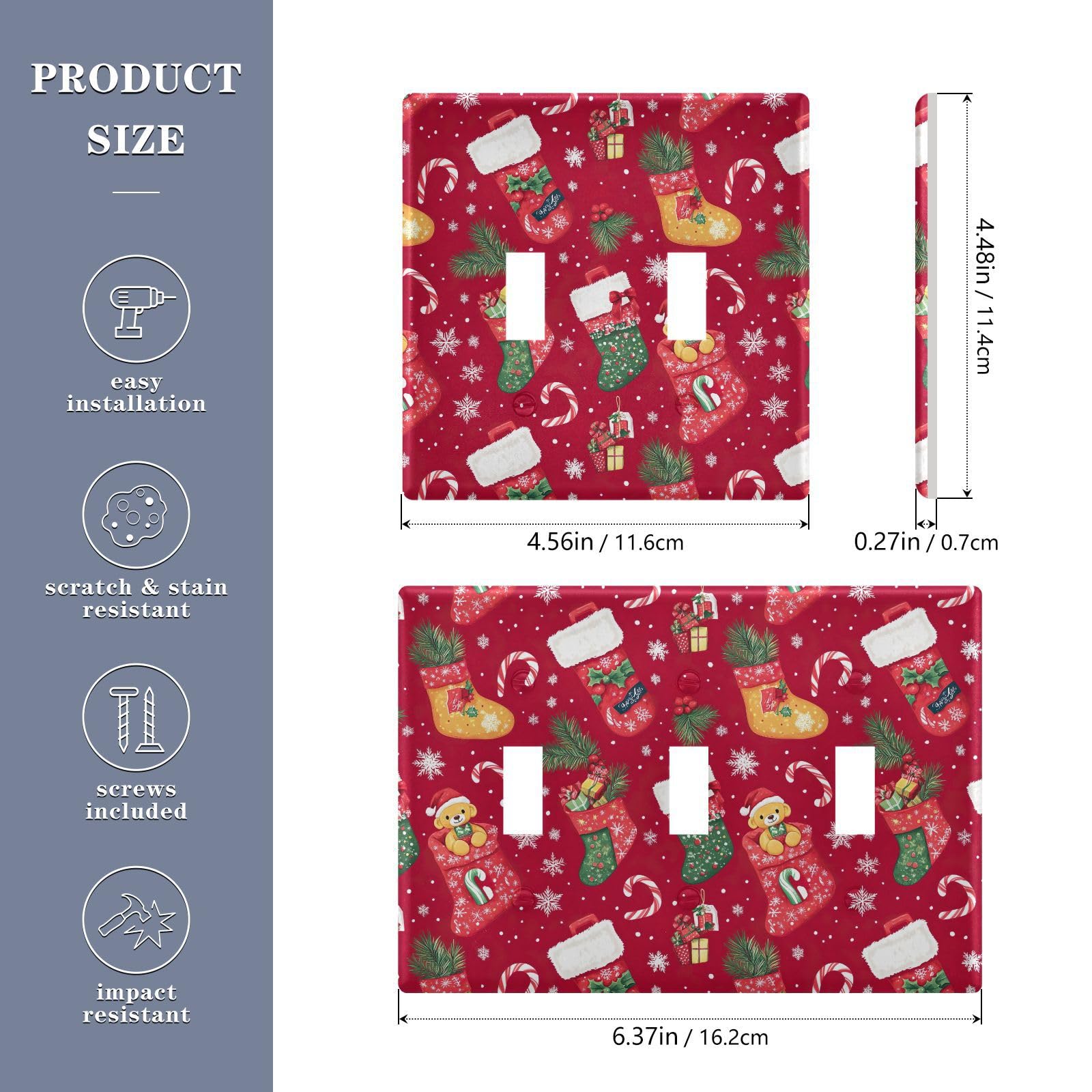 UMIRIKO Christmas Stockings Candy Canes Light Switch Cover Plate Covers Decorative Double Toggle Home Decor 202b7035