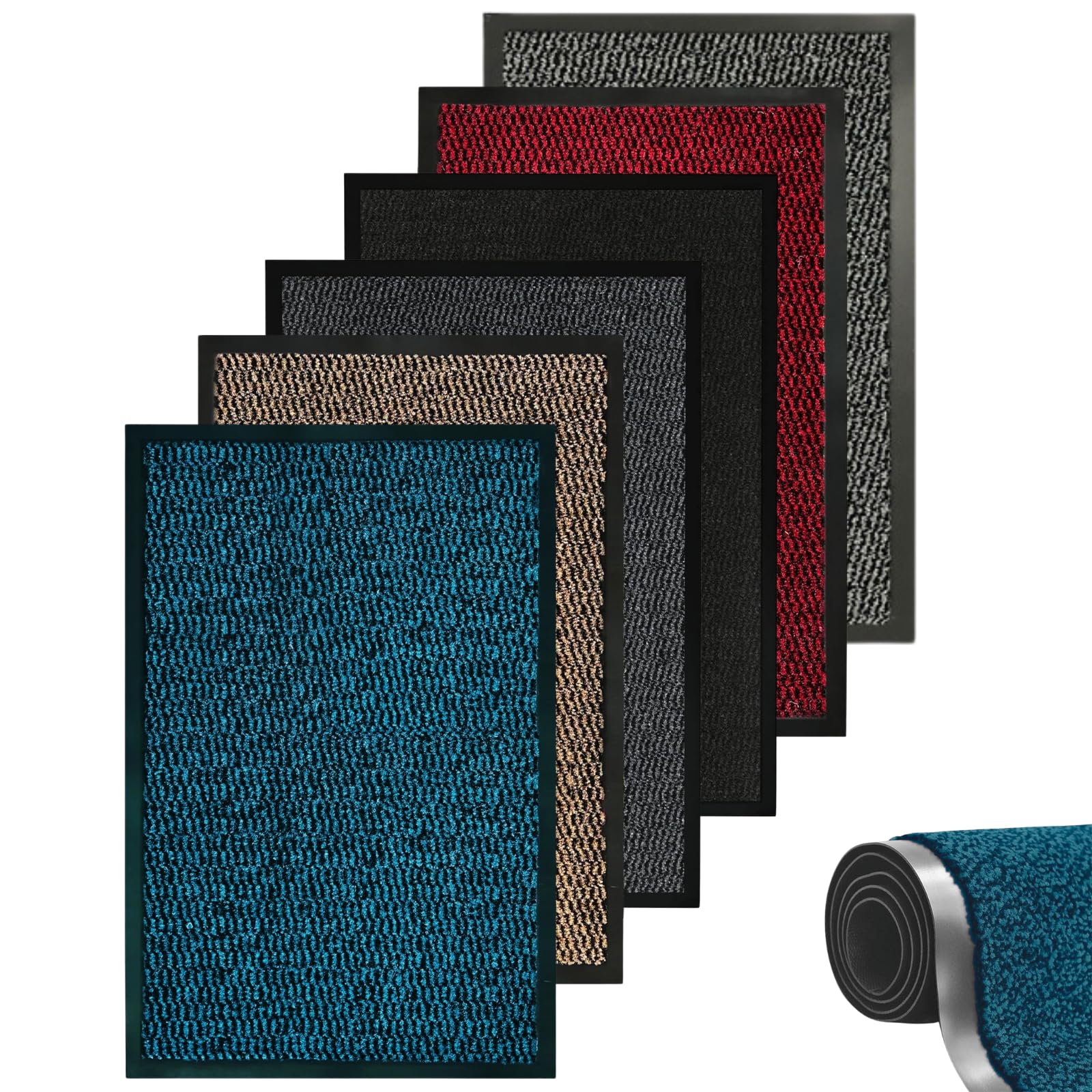 caprican Barrier Mat Heavy Duty Door Mat | Super Absorbent Non-Slip Rubber Backing | Washable Indoor Outdoor Dirt Trapper Rug | Low Profile Entrance Mat Kitchen Hallway & Patio (Blue, 100 x 170 cm)