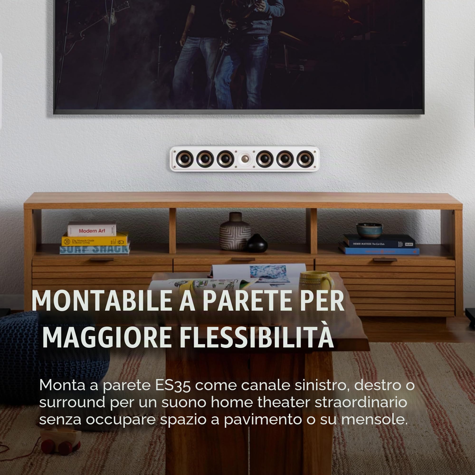 Polk Audio Signature Elite ES35, Diffusore Centrale, Sottile, compatibile Dolby Atmos e DTS:X, Un Pezzo, Nero