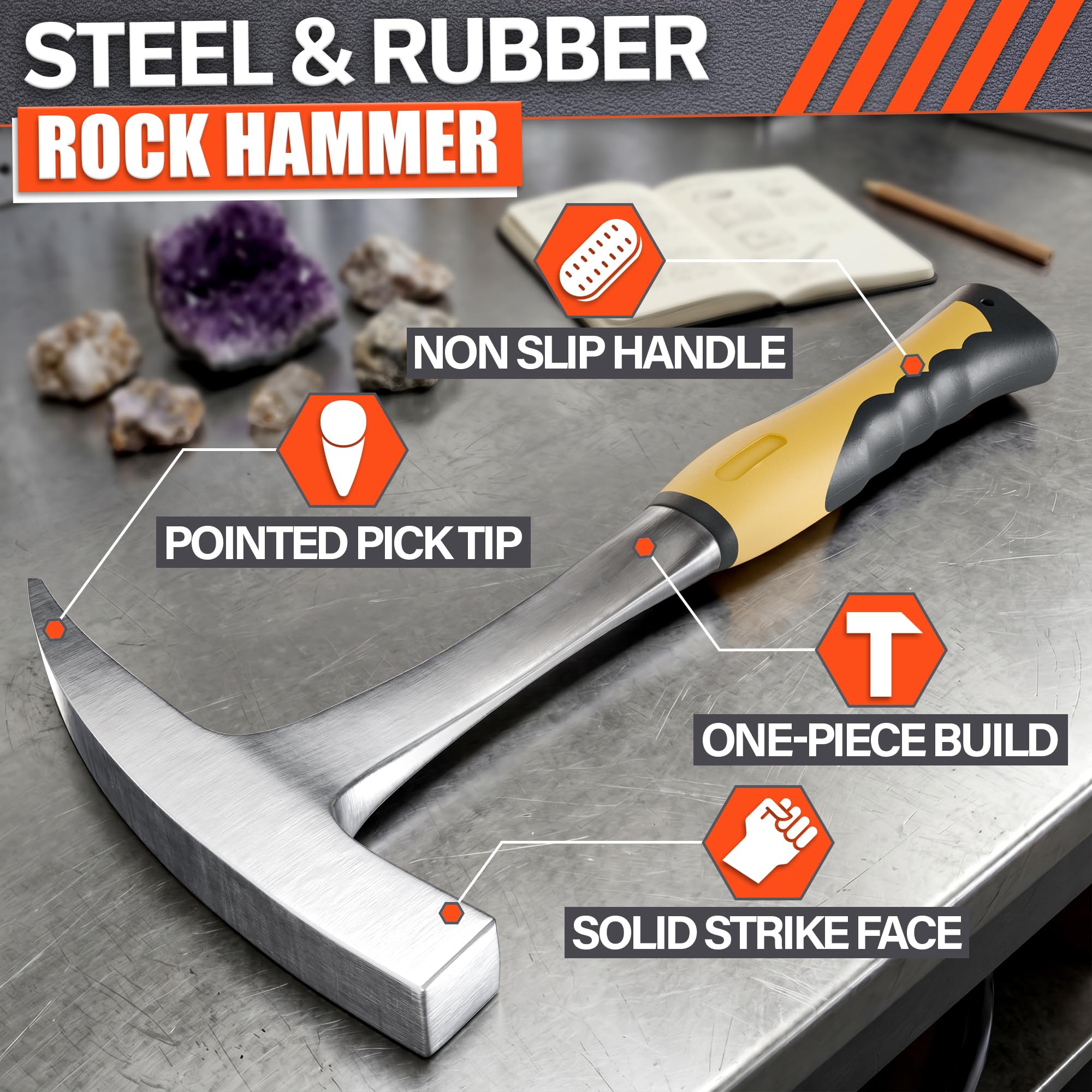 Small Rock Hammer - Forged Steel, 28oz -3