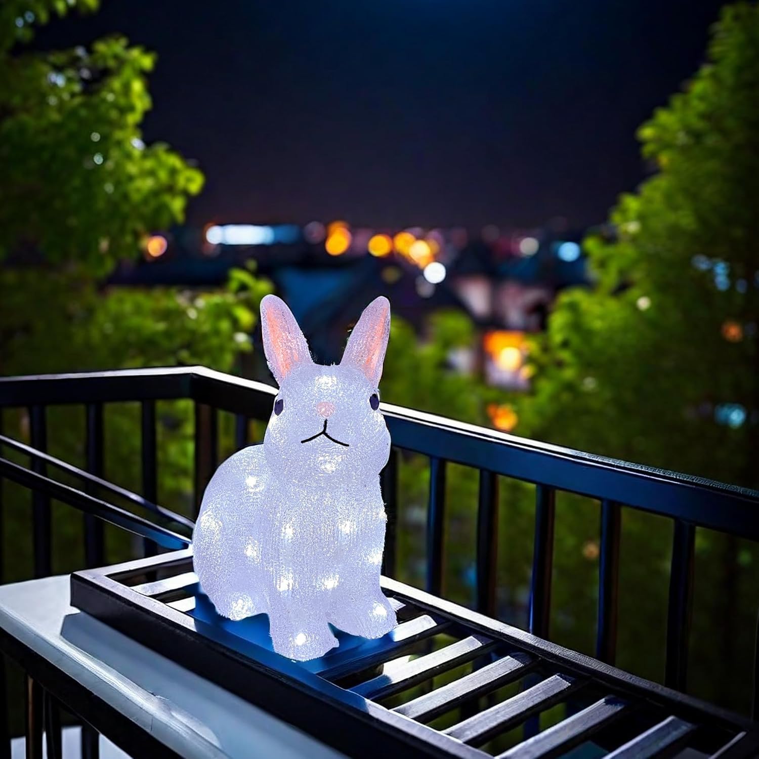 Gloworm YKL-1019, 22CM Acrylic Rabbit Lighting, Garden/Home/Easter Figure Light Up, with 26 White LEDs, 6H Timer, Dual Power Supply USB or Batteries: 3 x AA (Not Included) Bunny Night Light Indoor