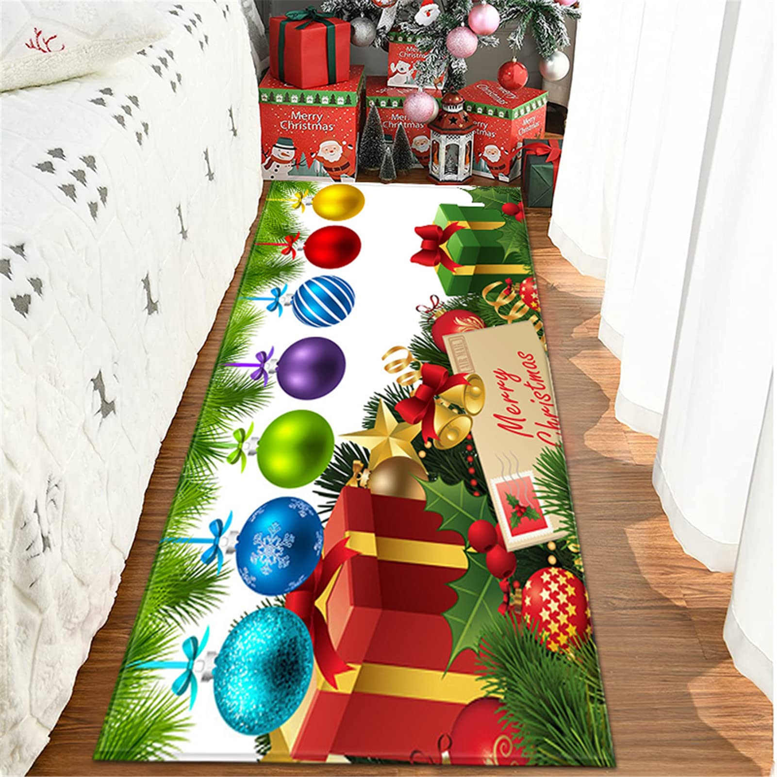 Alfombra Cocina De Navidad Lavable, Felpudos Entrada De Navidad Antideslizante, Múltiples Tamaños Y Patrones Alfombra De Piso De Decoración Navideña Para Sala De Estar,Baño,5,60x180cm/23.6"x70.8"