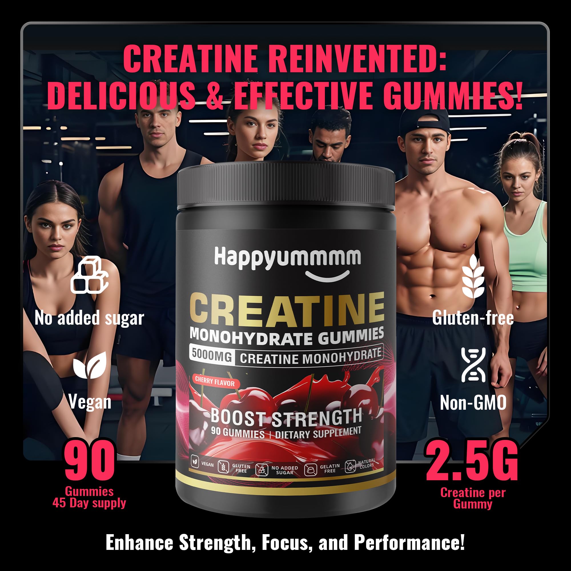 Creatine Monohydrate Gummies, NSF Certified, 5g Dose for Men & Women to Support Muscle, Strength, Recovery, Cognitive Health & Memory, Cherry Flavor, 90 Gummies — Amazon image 8