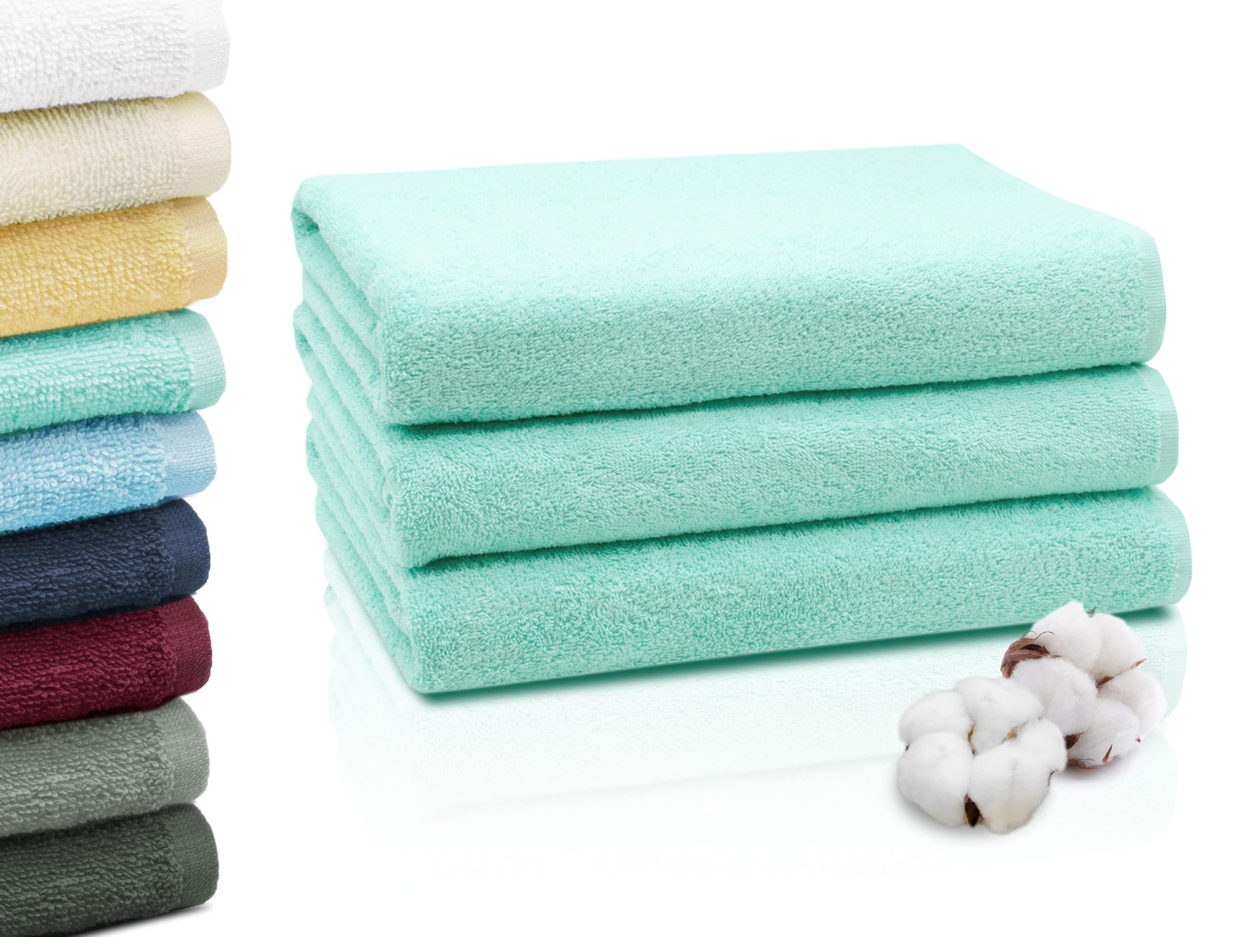 ZOLLNER Set de 3 linges de Douche en 70x140 cm - Serviettes de Bain très absorbantes et Douces en Menthe - avec accroche Pratique - Lavable à 95°C - Coton - qualité hôtelière