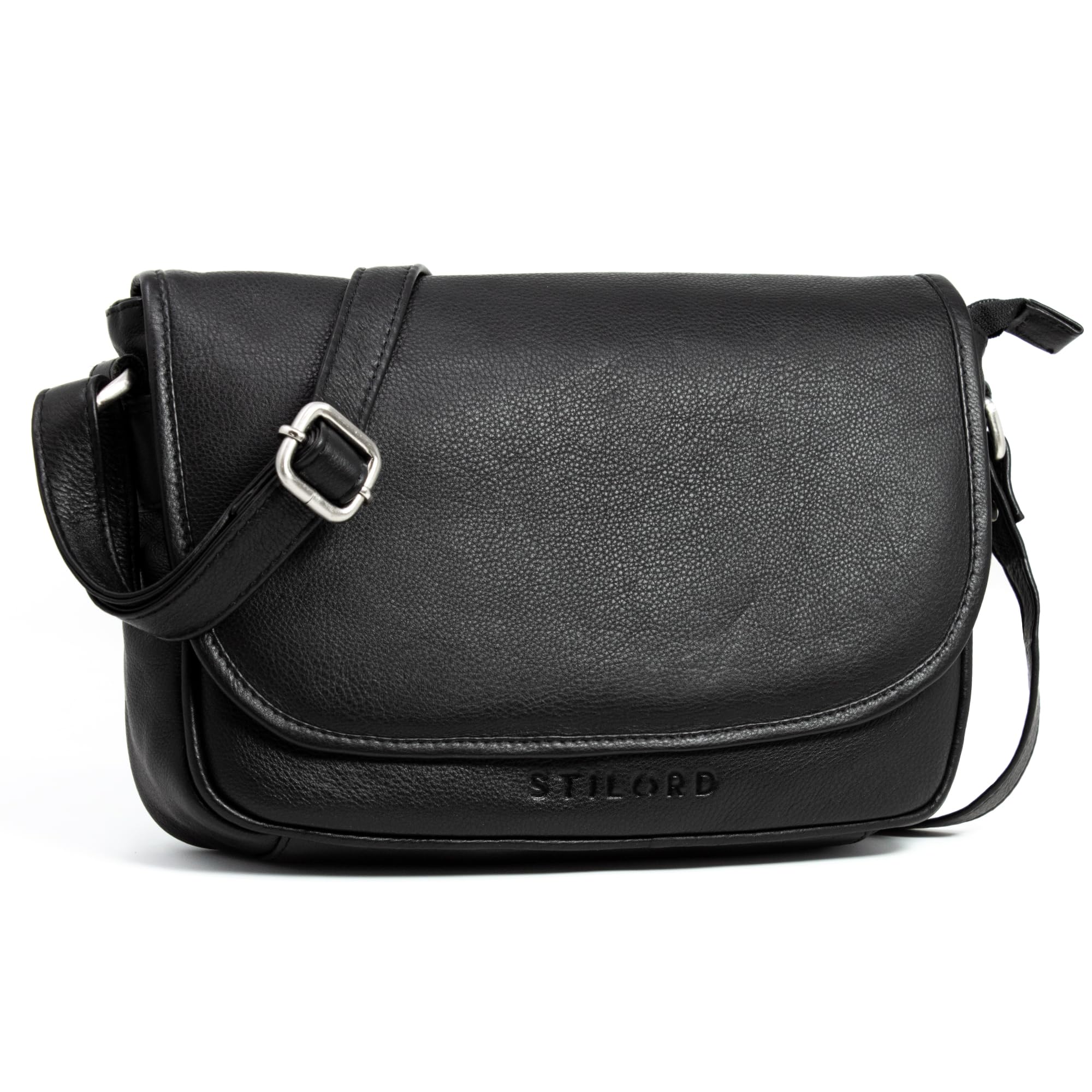 STILORD Damen Handtasche Klein Avis Vintage Frauen Umhängetasche Klassische Abendtasche Partytasche Freizeittasche Echtleder Farbe:schwarz