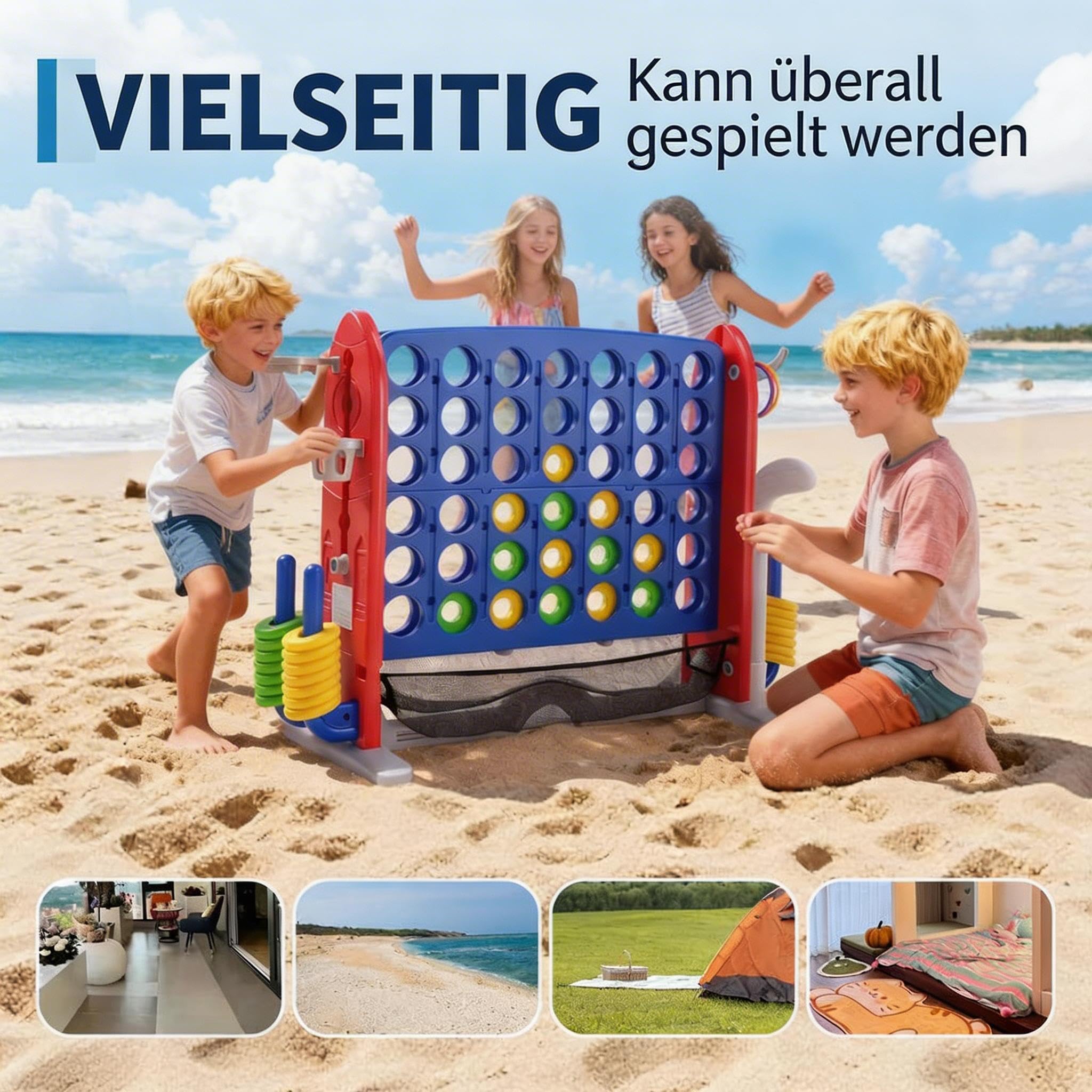 Garvee XXL Vier gewinnt Gartenspiel 109cm Outdoor Strategiespiel Raketen-Design Wetterfestes PE Riesen-Vier-in-Einer-Reihe Inkl. 48 Spielsteine