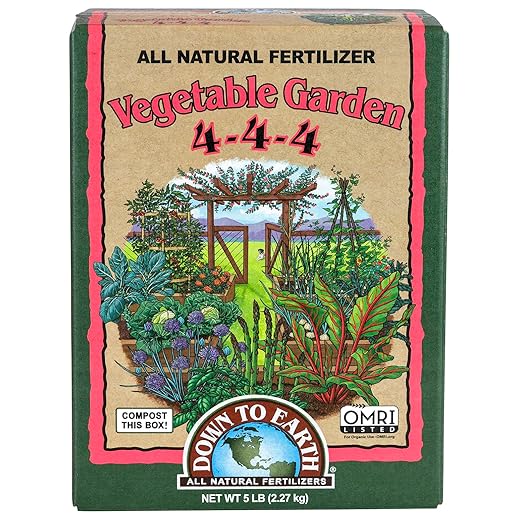 Down to Earth Organic Vegetable Garden Fertilizer 4-4-4, 5 lb – Balanced NPK, OMRI Listed, All-Natural Plant Food