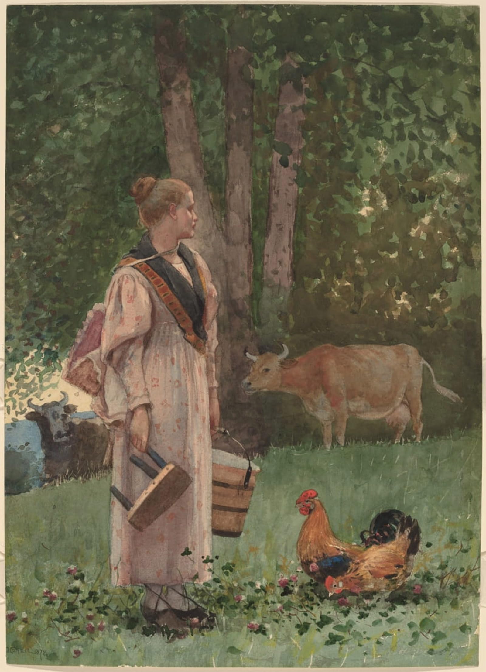 SERENDIPITP Abstract Painting Mural Print Picture Wall Decor Painting the Milk Maid by Winslow Homer Vintage Wall Artwork for Home Decor 60x90cm