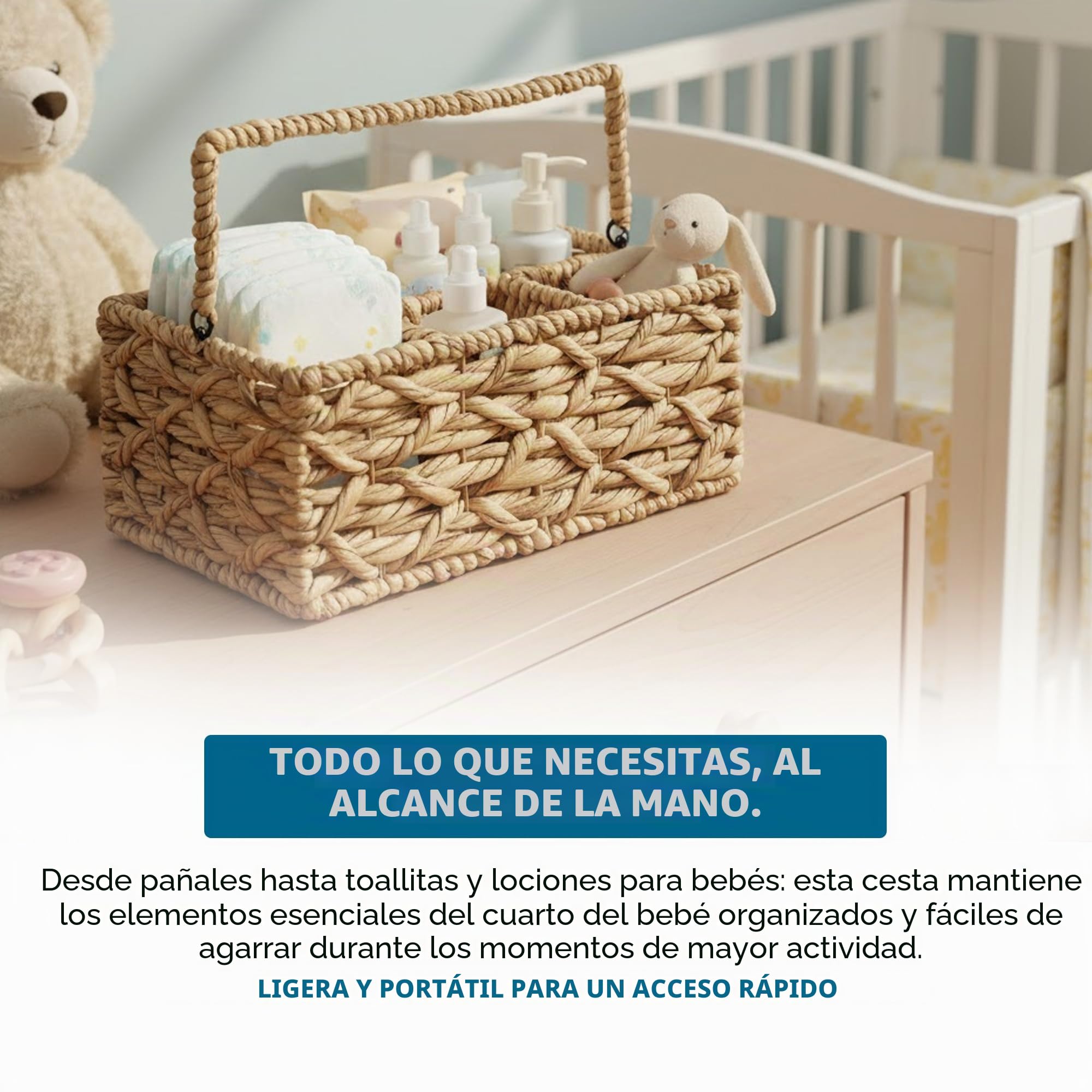 Honey-Can-Do - Cesta de mimbre multiusos de 3 compartimentos con asa, natural mediana, STO-09844