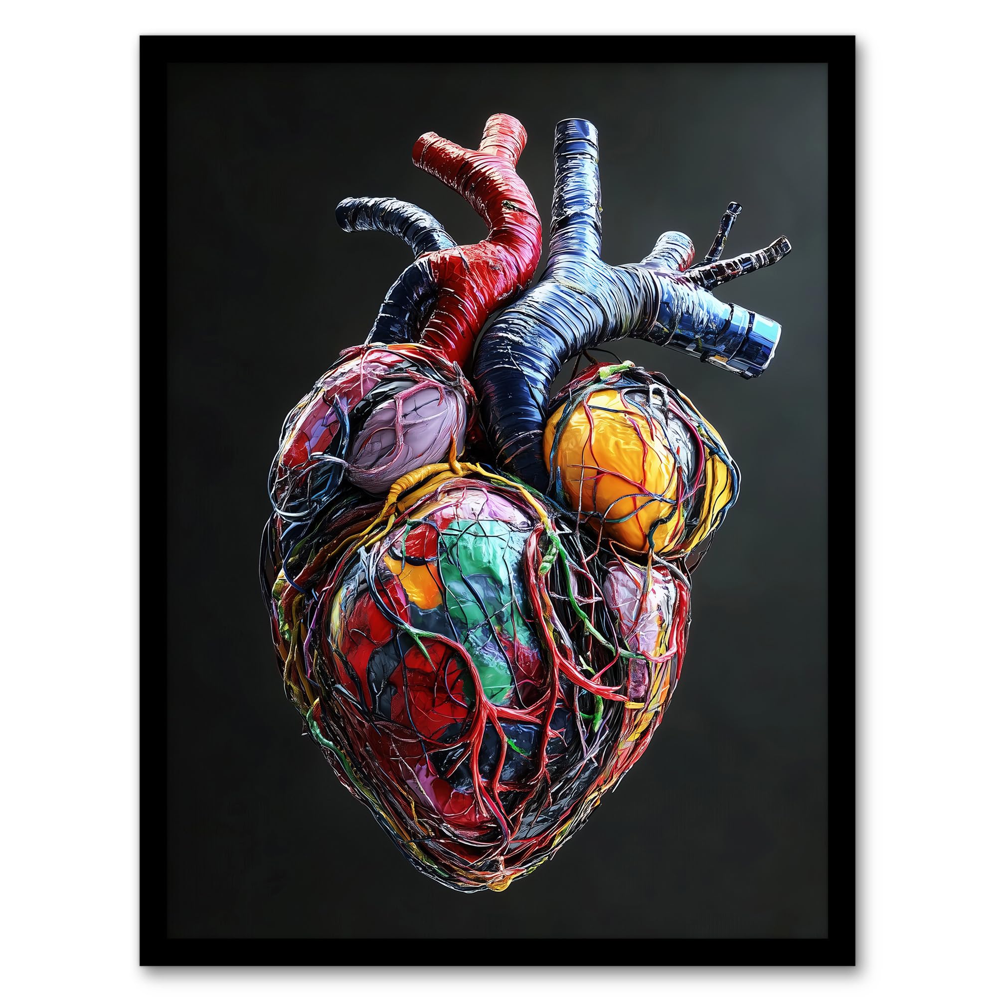 Artery8 Colourful Anatomical Human Heart Bold Modern Living Room Artwork Framed Wall Art Print A4