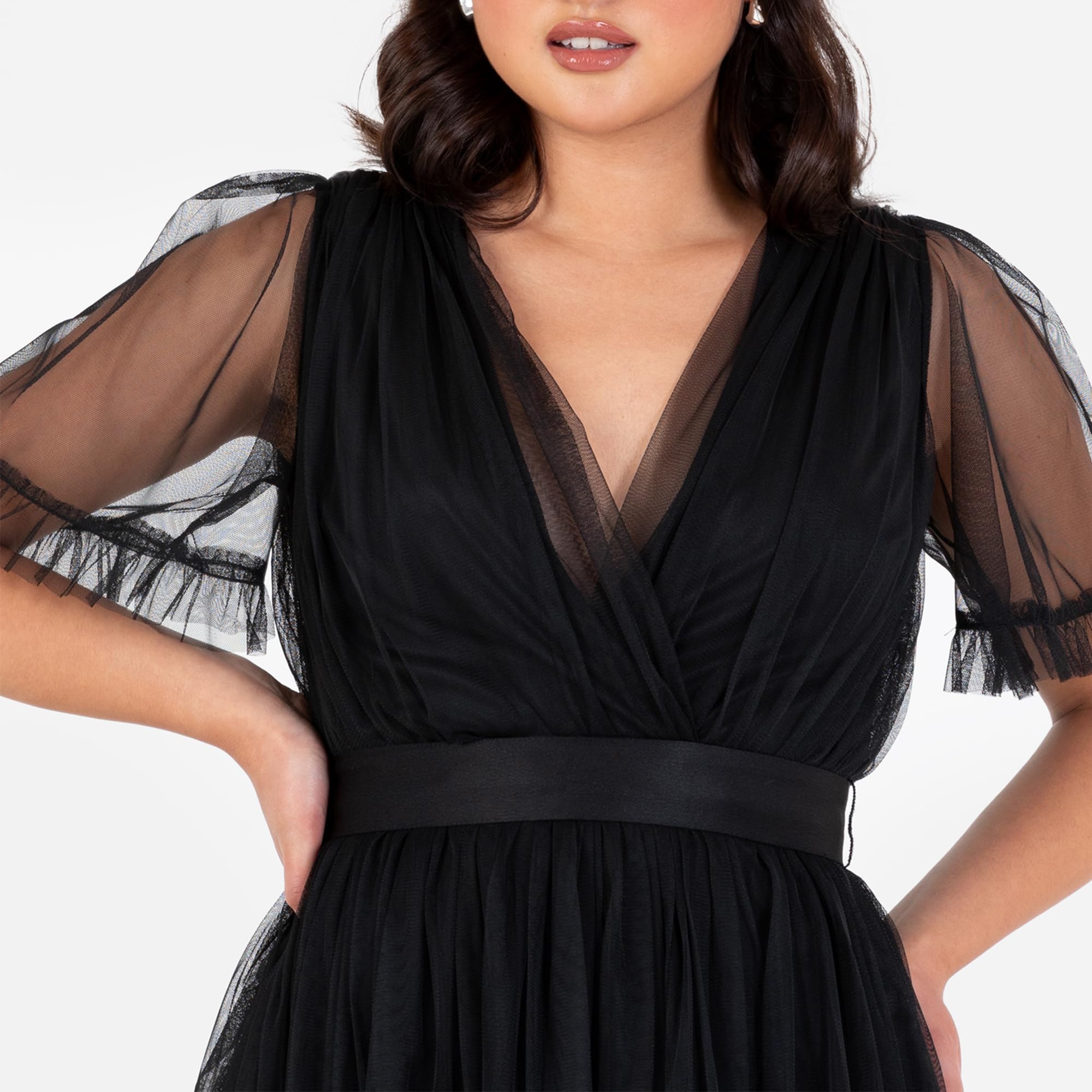 Anaya with Love Damen Ladies Maxi Dress for Women V Neckline Short Sleeve Frilly Long Empire Waist for Wedding Guest Bridesmaid Maid of Honour Kleid