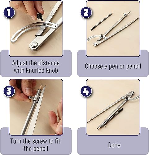 Miniatura 6 de Mr. Pen - Brújula grande profesional para carpintería, brújula de 12 pulgadas con ala, brújula para geometría, herramienta de dibujo de brújula,