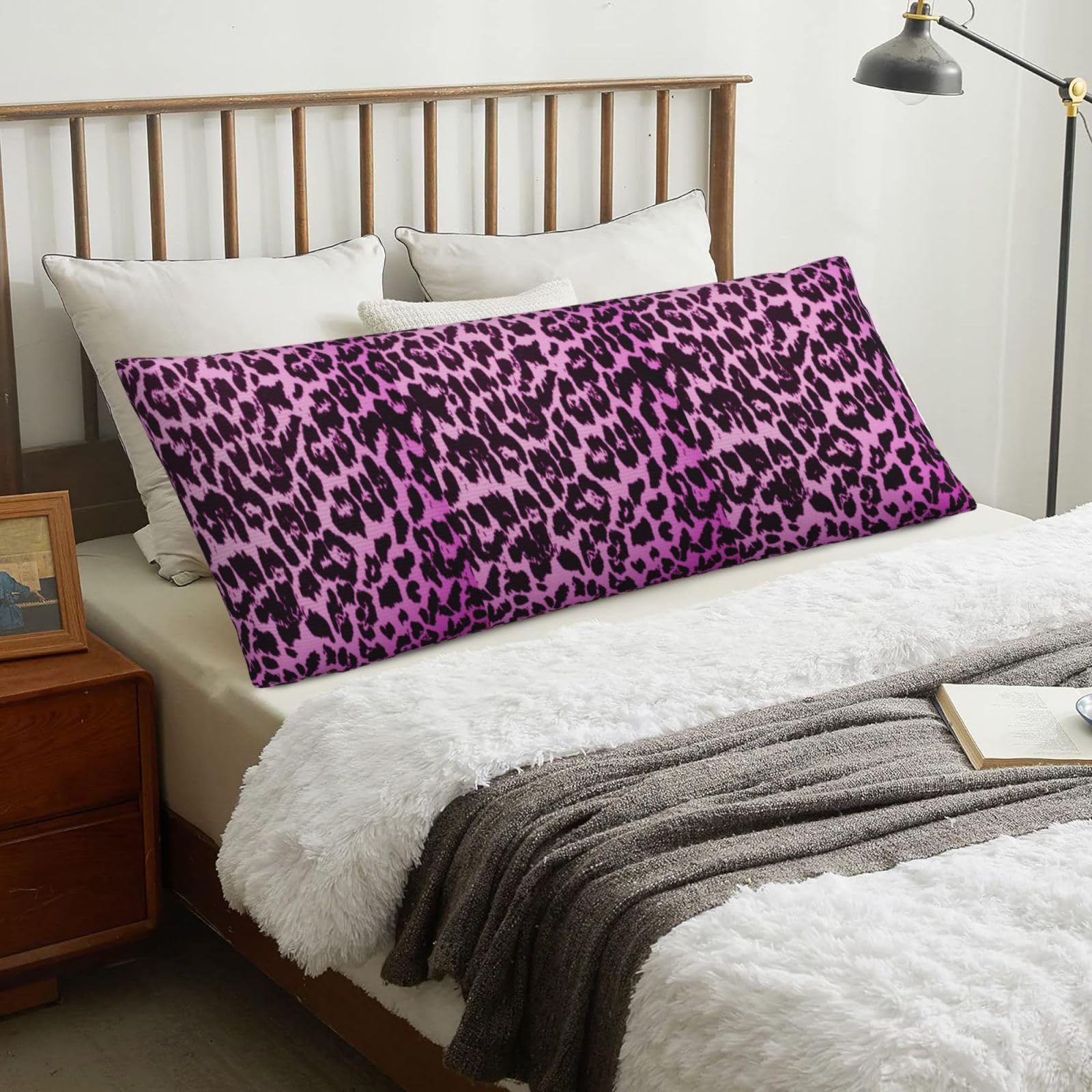 Purple Leopard, Body Pillow Cover with Zipper,Long Body Pillowcase 20 x 60 in