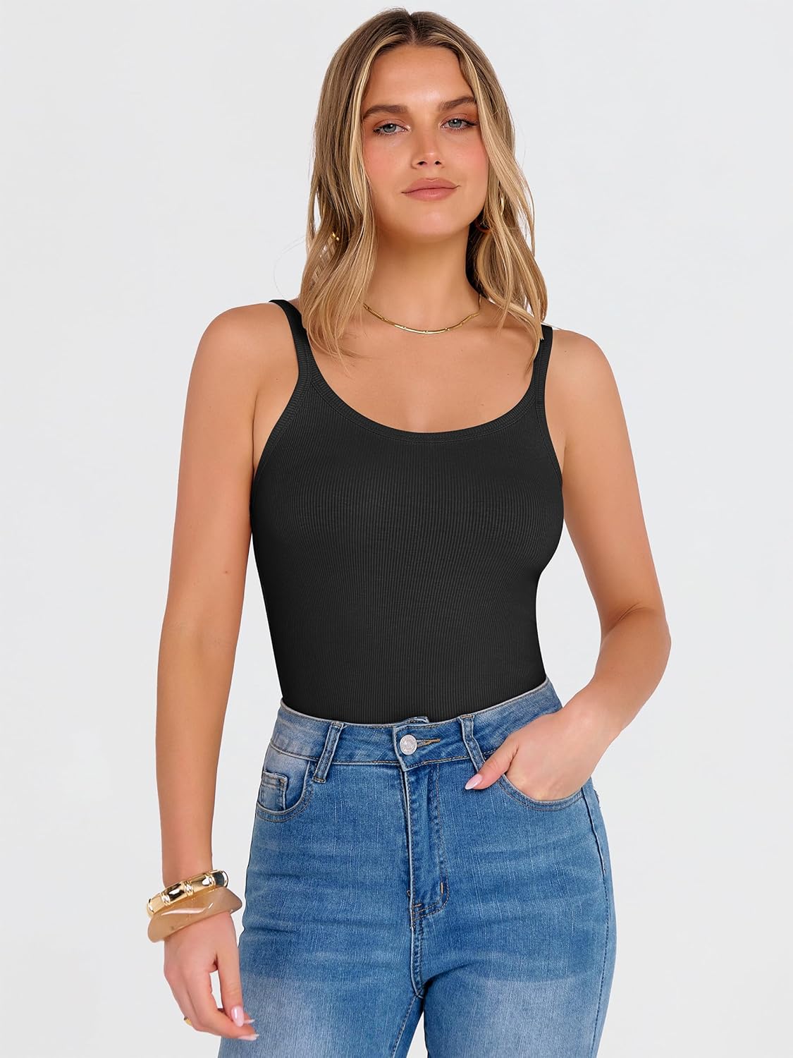 ANRABESS Tank Top for Womens Summer 2026 Scoop Neck Sleeveless Ribbed Knit Workout Basic Tees Slim Fitted Cami Shirts - Image 3