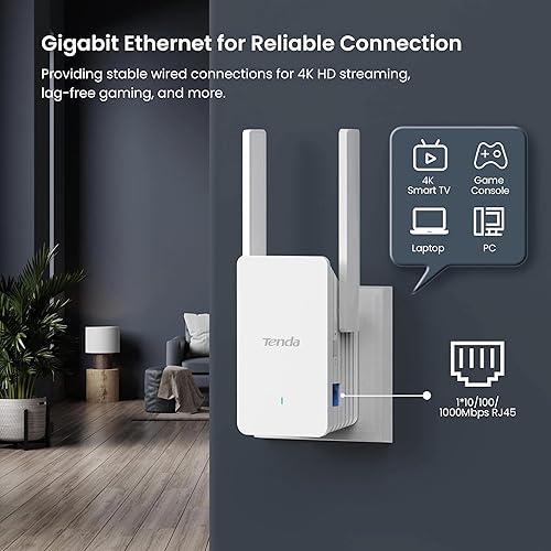 Vista 7 de Tenda Extensor WiFi 6, AX3000 Amplificador de señal WiFi de doble banda con puerto Gigabit Ethernet, extensor de Internet doméstico, amplificador