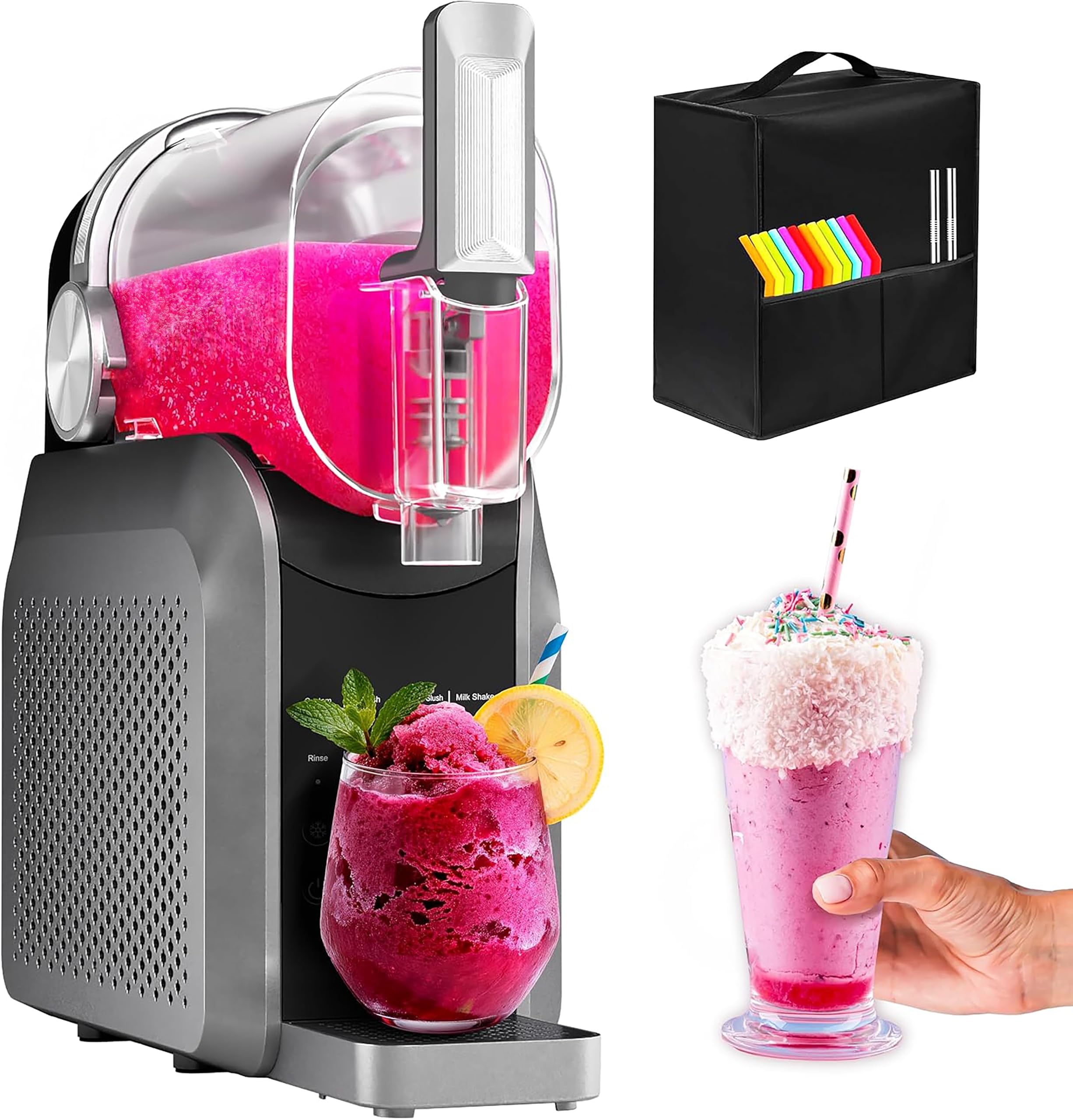 Photo 1 of Grano Chef Slushie Machine, No Ice Needed, 88 oz Slushie Machine with Dust Cover for Home, Professional Frozen Drink Maker, 7 Preset Programs+Rinse, Frozen Margaritas, Frappés, Milkshake, and More