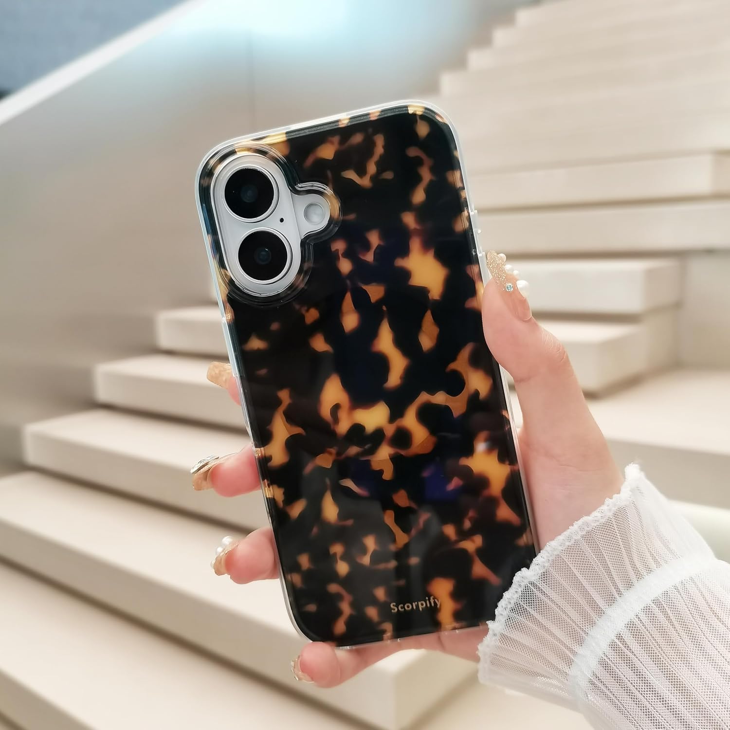 SCORPIFY for iPhone 16 Case [Compatible with MagSafe] with Dark Brown Tortoise Shell Design, Cute Brown Magnetic Phone Cover for Women Girls, Slim Shockproof Bumper