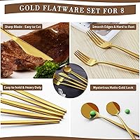 Vista 4 de CEKEE Gold Silverware Set, 40 Piece Gold Utensils Set Service for 8, Stainless Steel Flatware Set Include Knives Spoons and Forks Cutlery Set for