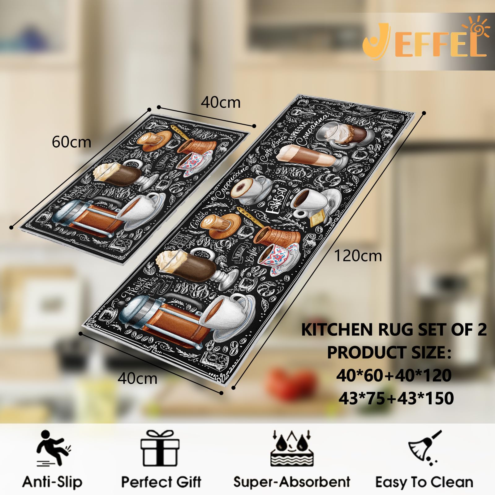 JEFFEL Kitchen Mat Sets Non slip Washable - Image 2