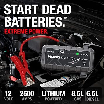 NOCO Boost X GBX75: 2500A UltraSafe Jump Starter 12V Lithium Battery Booster Pack, Portable Jump Box, Power Bank & Jumper Cables - for 8.5L Gas and 6.5L Diesel Engines