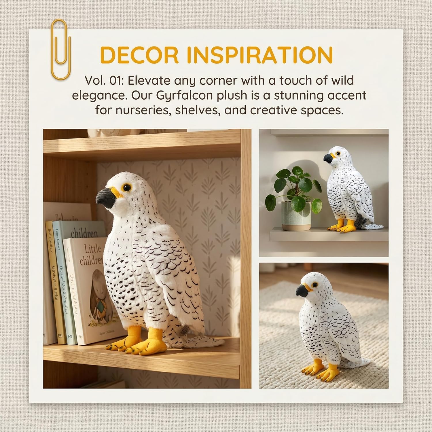 Simulation White Gyrfalcon Bird Soft Stuffed Plush Toy|Super Falcons Dolls Cute Lifelike Model Gifts|Perfect for Science and Education|Funny Ornament Plush Gift Collection for Kids