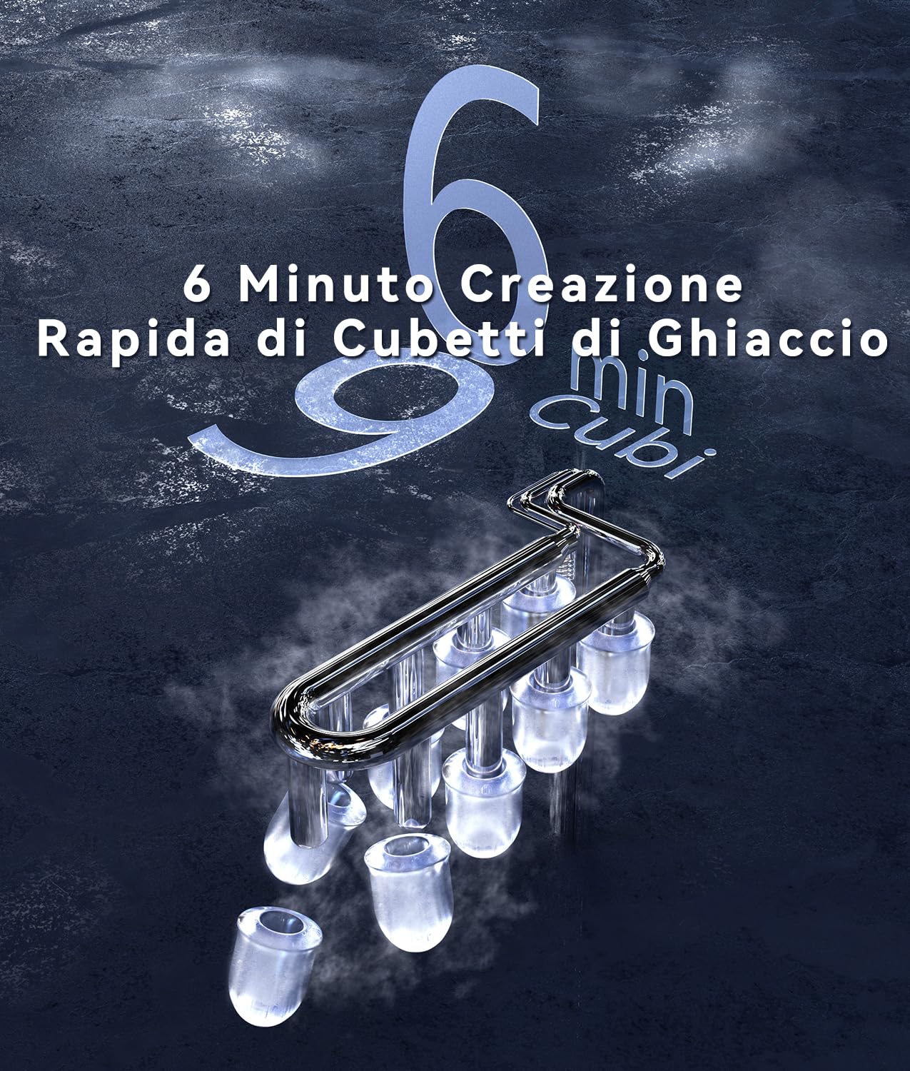ecozy Macchina Ghiaccio, 12KG/ 24 ore, 9 Cubetti di Ghiaccio in 6 Minuti, 2 Dimensioni di Ghiaccio, Macchina del Ghiaccio Autopulente, Ice Maker Portatile per Casa/Festa/Cucina/Bar