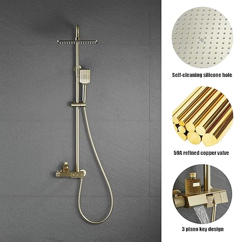 Miniatura 2 de BEITH Sistema de ducha termostático, 3 funciones, juego de mezclador de ducha con teclas de piano, juego de ducha cuadrado de 11 pulgadas10.6 in, 3