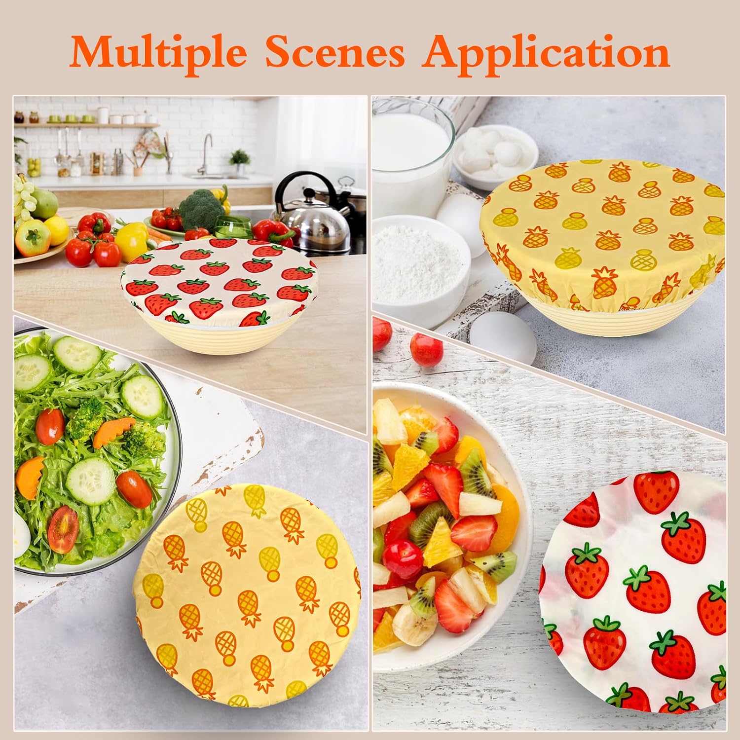 4 Pack Beeswax Bowl Covers,Reusable Beeswax Bowl Covers, Elastic Cotton Cloth Sourdough Bread Cover, 7.8/11.8Inch Reusable Bowl Caps for Bread Proofing Baskets and Large Mixing Containers