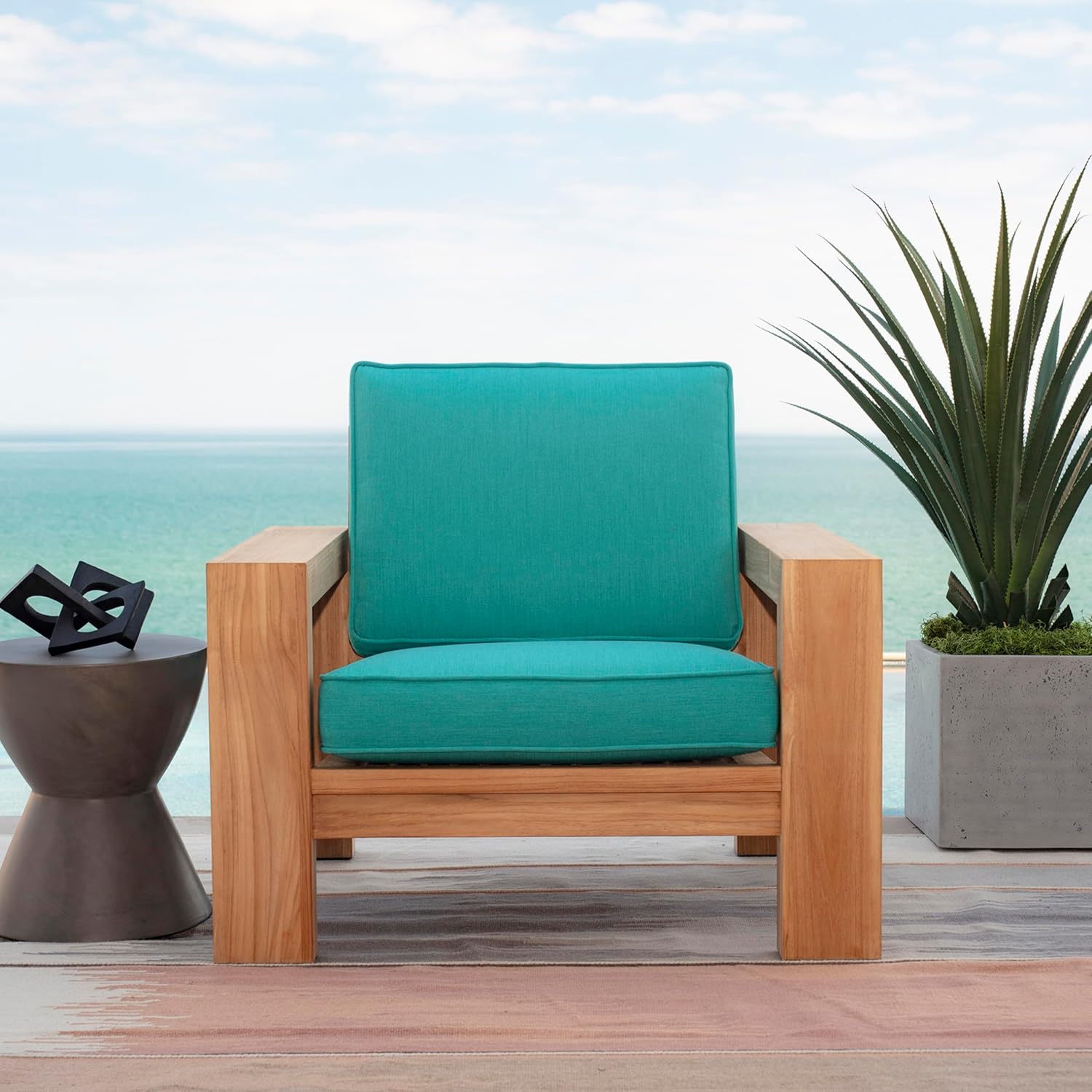 Arden 24 X 24 Luxury Foam Outdoor Double Welted Deep Seat Cushion Set, Made with PROFOAM, Performance Fabric, Rain-Proof, Fade Resistant, Heathered Teal Woven Solid 24 x 24 Foam Deep Seat Set Heathered Teal Woven Solid