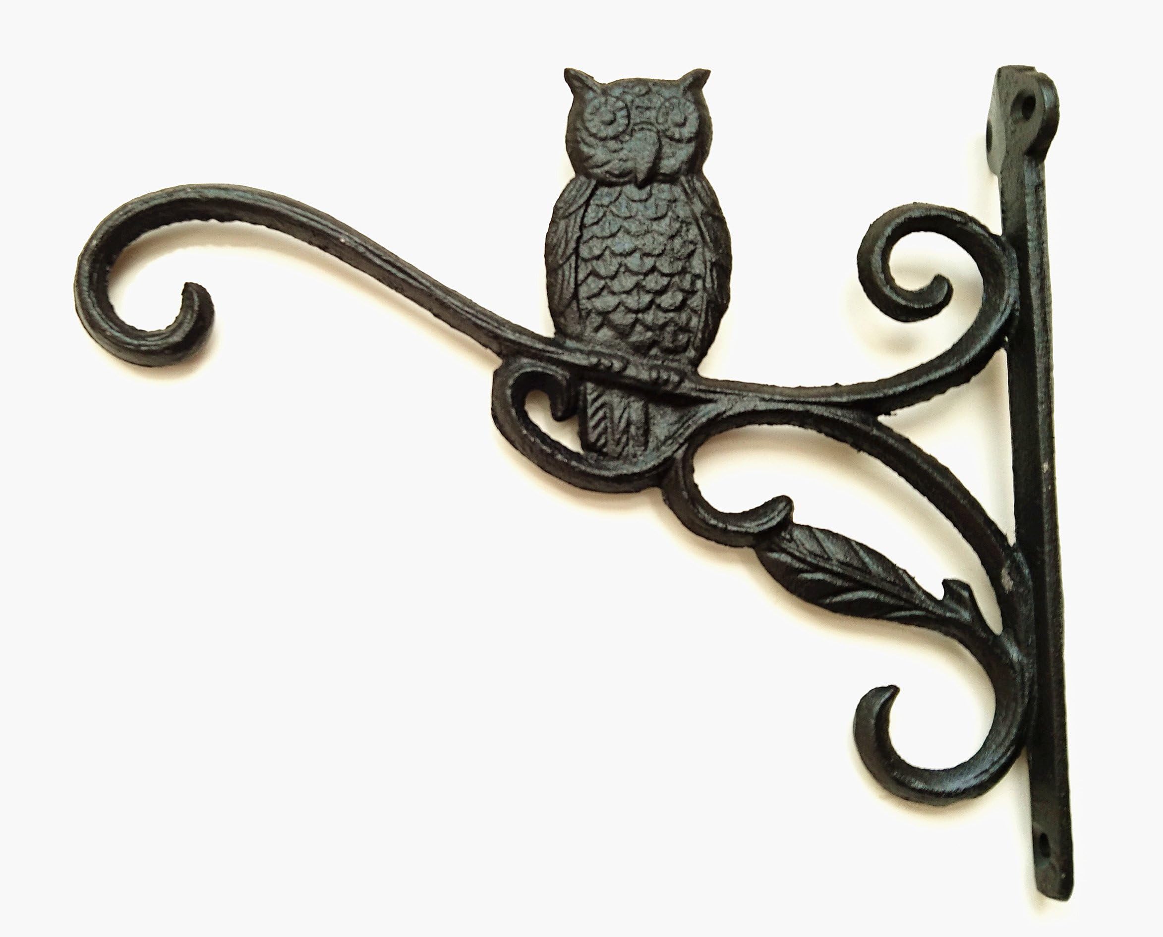 Cast Iron Ornate Owl Hanging Flower Basket Bracket Hook in 3 colours (Black)