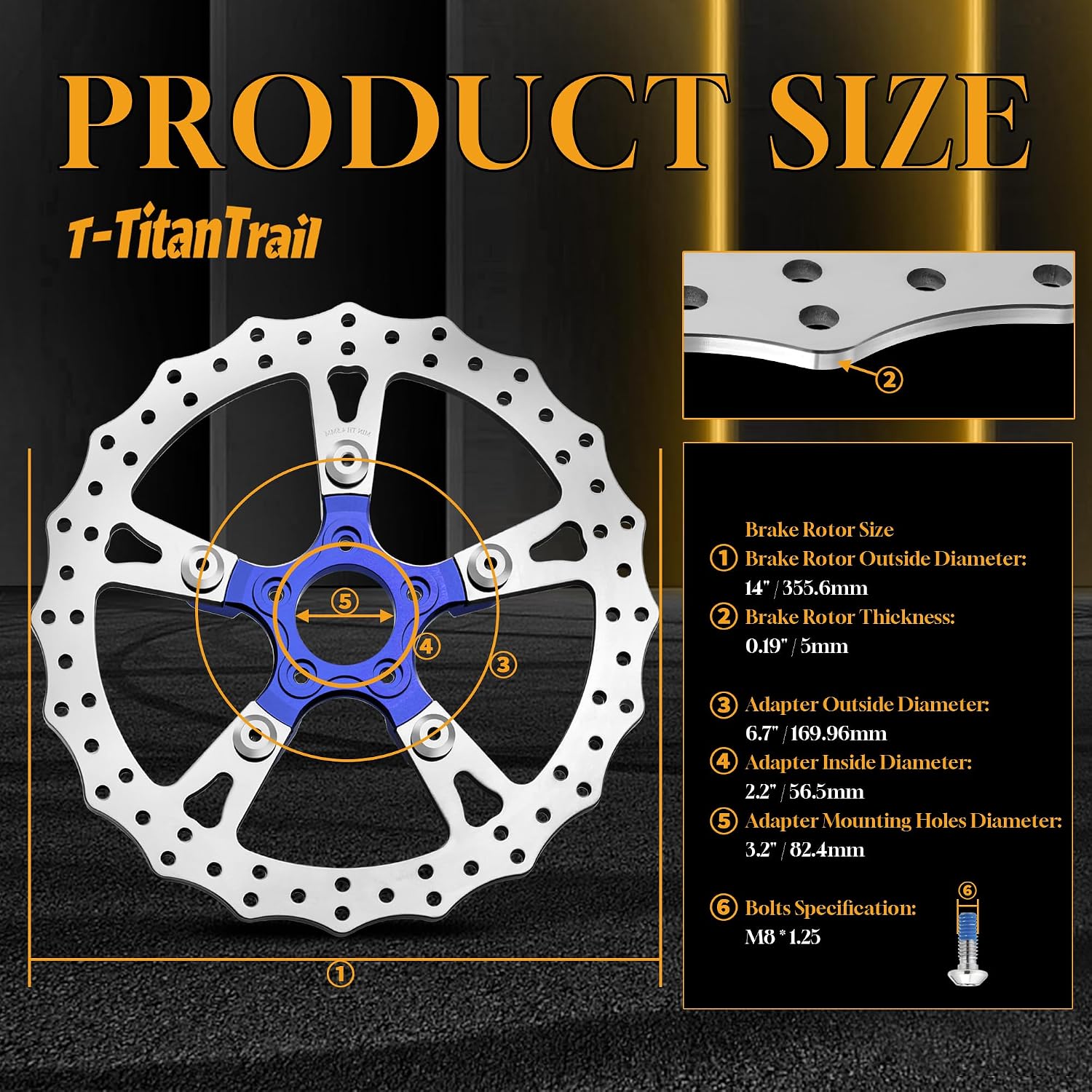 14" Front Brake Rotor Dual Floating Discs for Harley 2008-up Touring Road Glide, Road King, Electra Glide Classic, Ultra Limited, Trike Street Glide, Trike Freewheeler, Polished, Blue