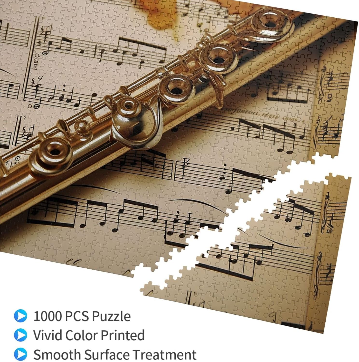 Flute Music Puzzles 1000 Pieces Personalized Jigsaw Puzzles with Storage Bag Photos Puzzle for Photos Challenging Picture Puzzle for Family Home Decor Jigsaw (29.5" x 19.7")