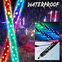 Vista 2 de SUZCO Juego de 2 luces LED de 2 pies Pro resistentes en espiral cortas y gruesas para UTV ATV con IR, luz de látigo blanca arcoíris con señal