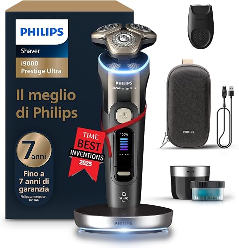 Philips Rasoir i9000 Prestige Ultra, rasoir électrique 100% étanche, technologie Skin IQ Pro, système Triple Lift & Cut, lames de précision NanoTech rotatives à 360°, 5 modes de rasage, XP9405/31 - 1