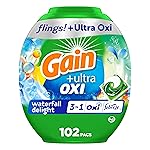 Gain Flings Ultra Oxi Laundry Detergent Pacs, 102 Count, Waterfall Delight Scent, with Odor Defense, concentrated laundry soap pacs