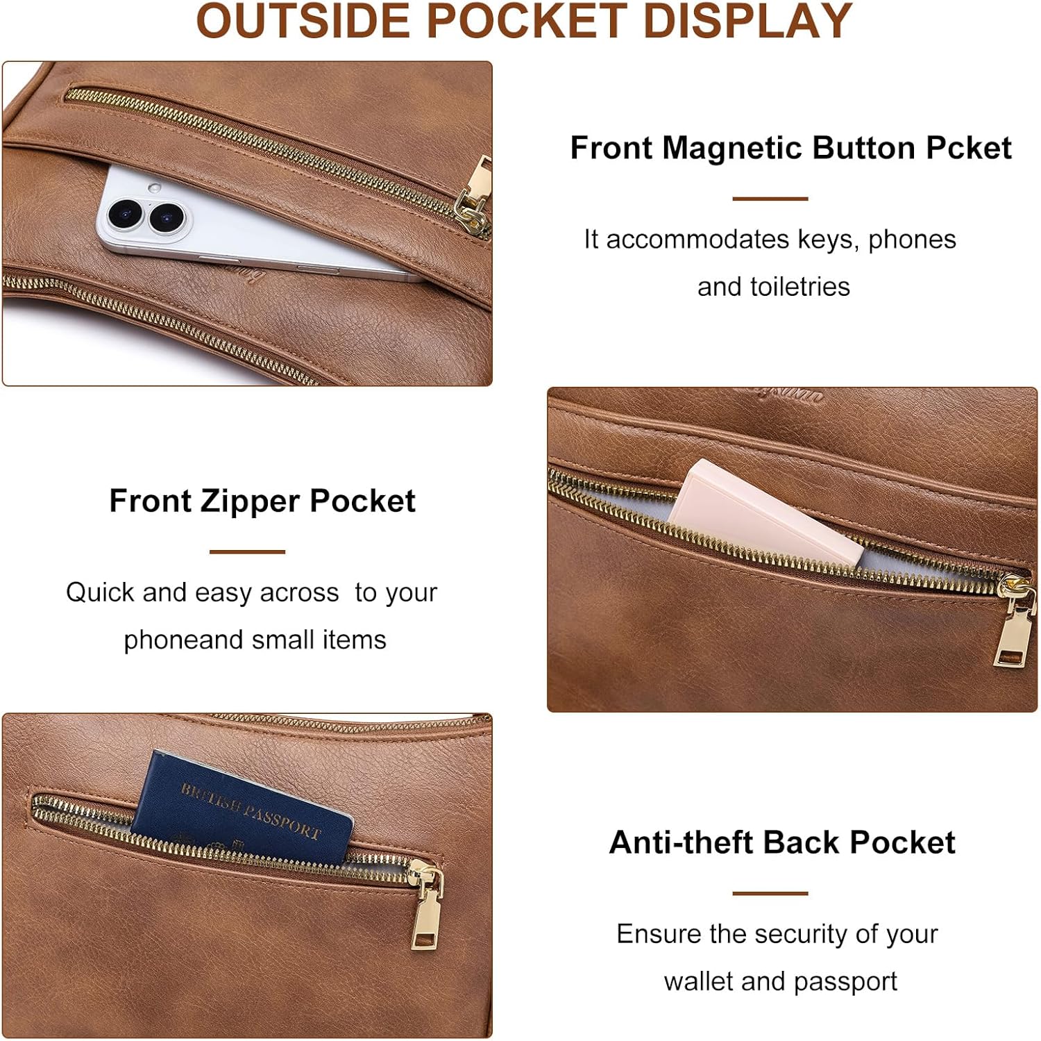 Crossbody Bags for Women Leather Purses: Vegan Cross Body Bag with Adjustable Wide Shoulder Strap Brown Trendy Handbags Daily - Image 6