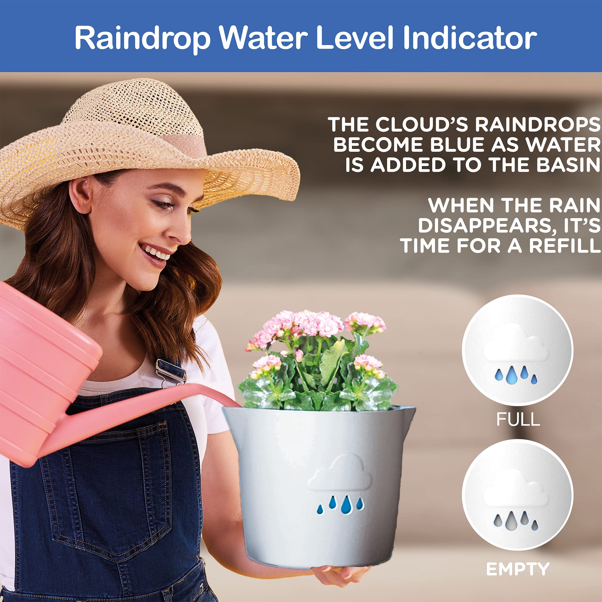 King's Gardening Clever Pot, Self Watering Pot for Indoor Outdoor Use Animated Cloud Water Level Indicator - Image 3