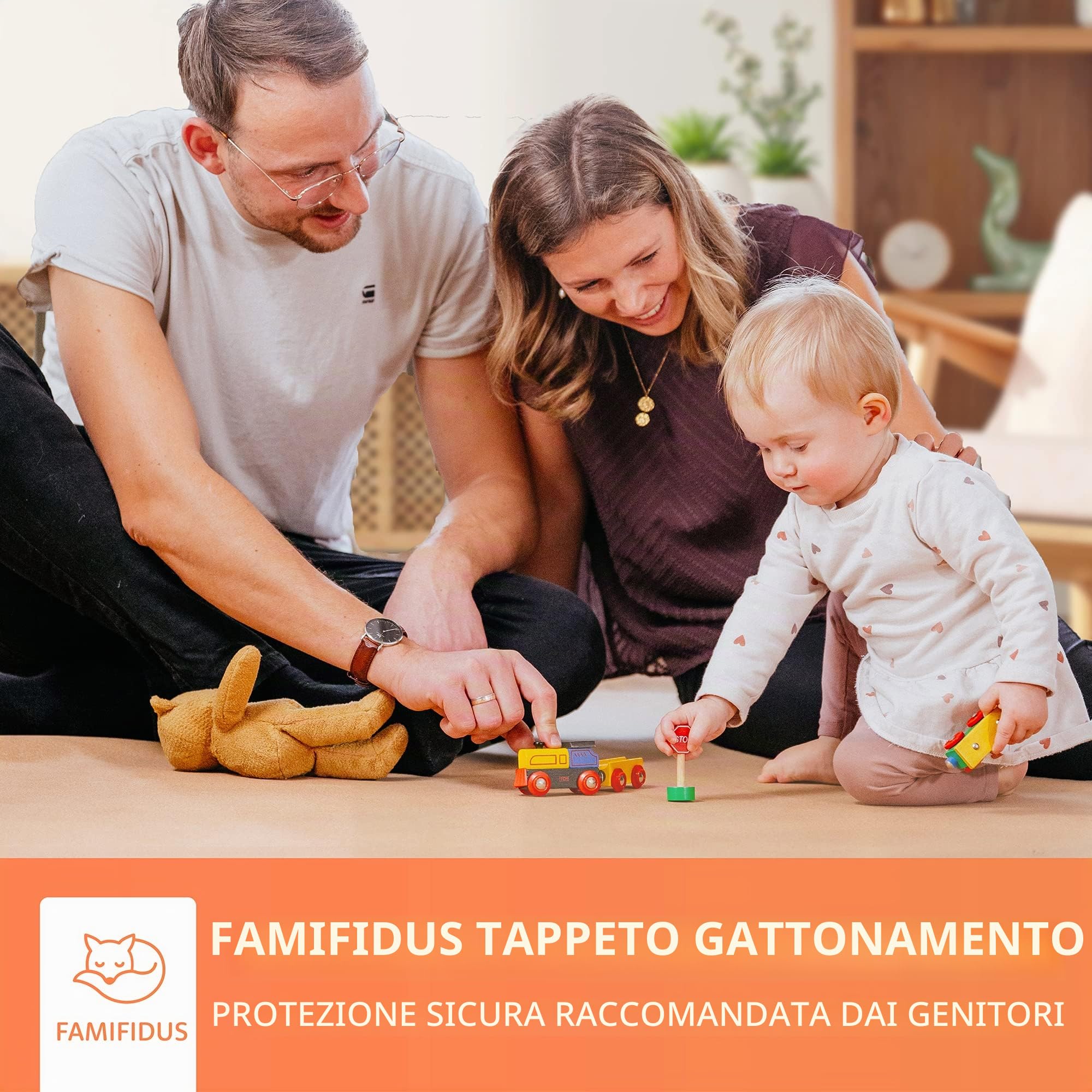 Tappeto per gattonare Famifidus senza sostanze inquinanti - tappeto da gioco per bambini in sughero e gomma naturale - 180 x 135 cm - tappetino con spessore di 4,5 mm