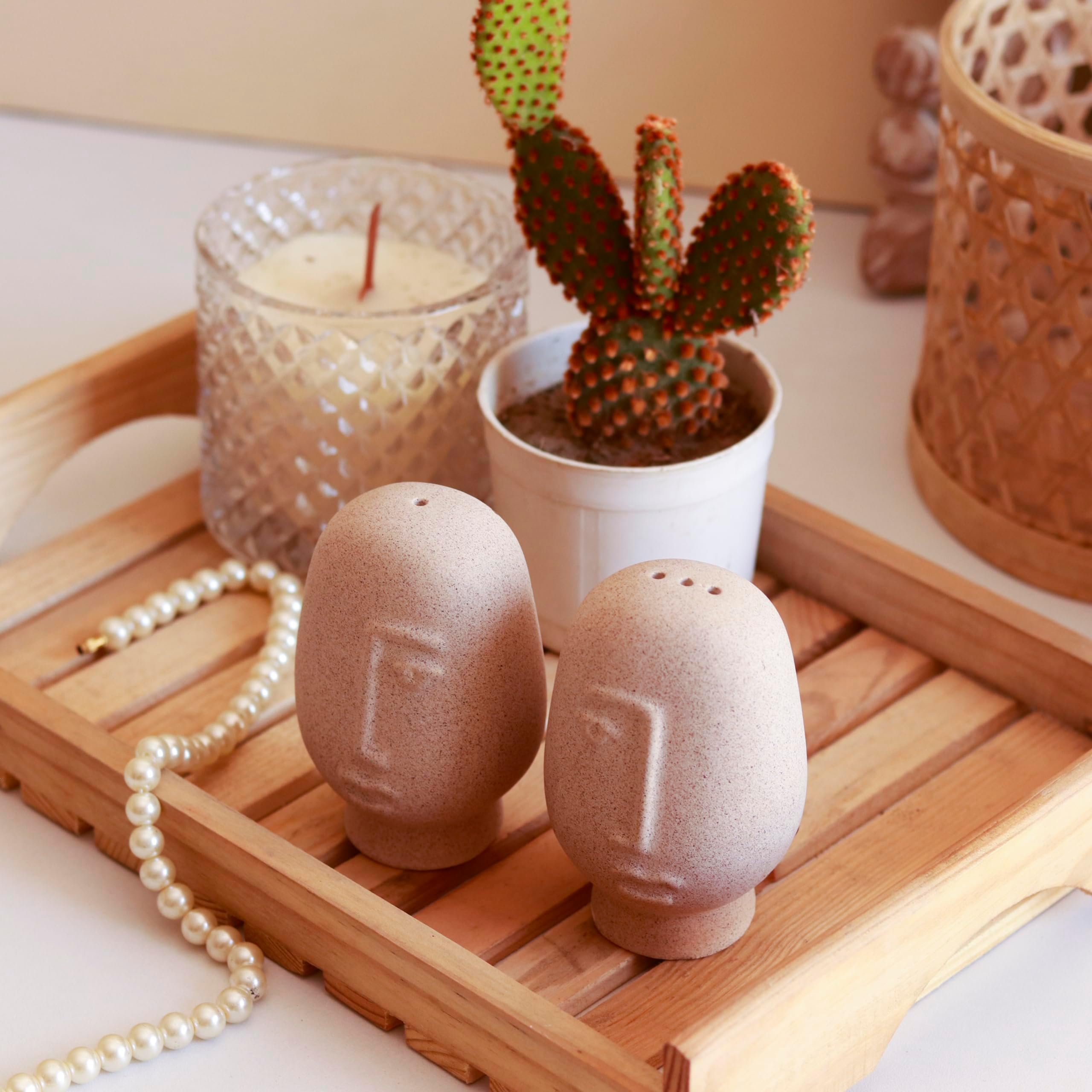 Craftribal Abstract Face Ceramic Salt And Pepper Shaker Set Of Two | Seasoning Condiment Set |Oregano,Chilli Flakes, Seasoning Sprinkler |Salt And Pepper Set For Dining Table