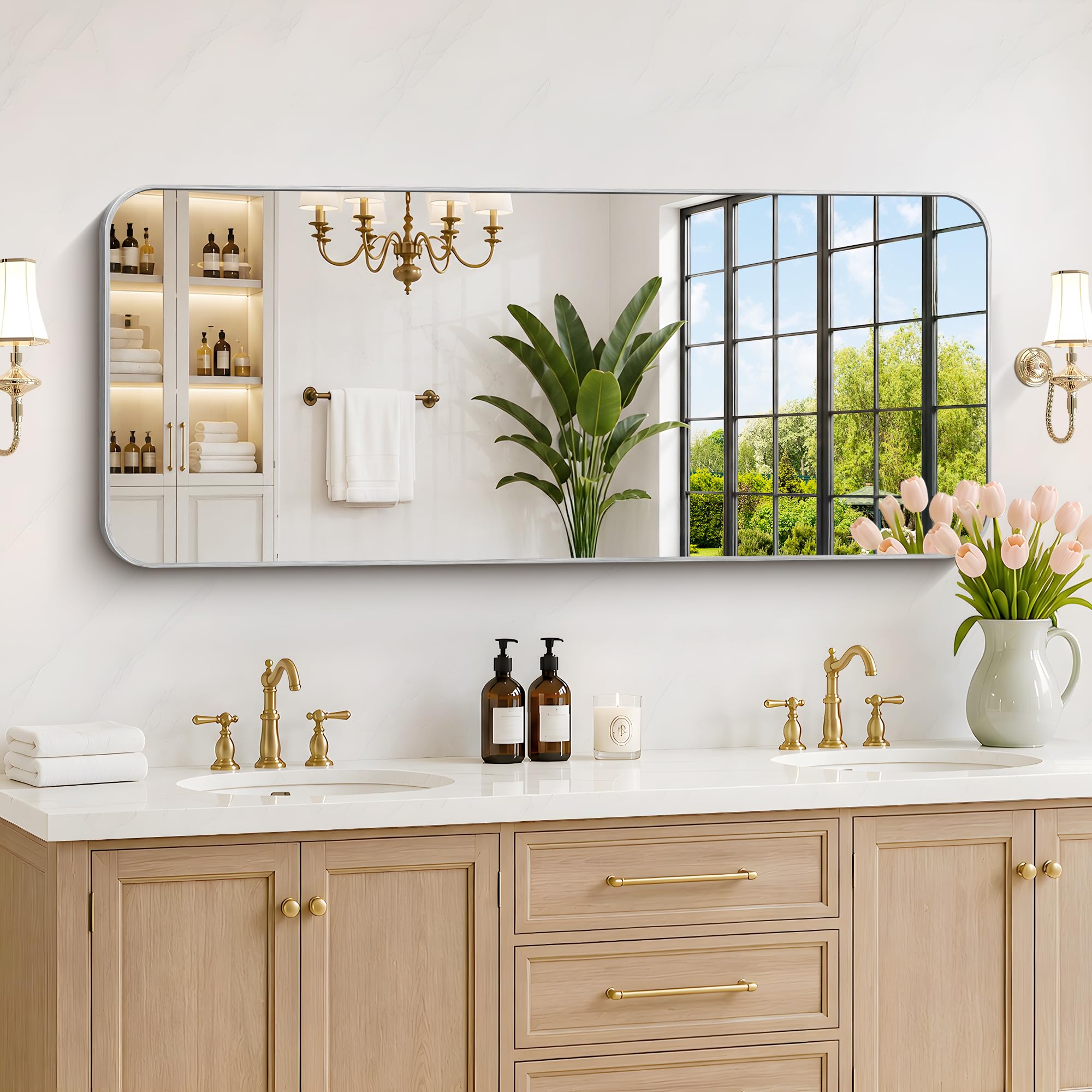 DESBING 55"x24" Bathroom Mirror for Over Sink, Silver Framed Wall Mirror