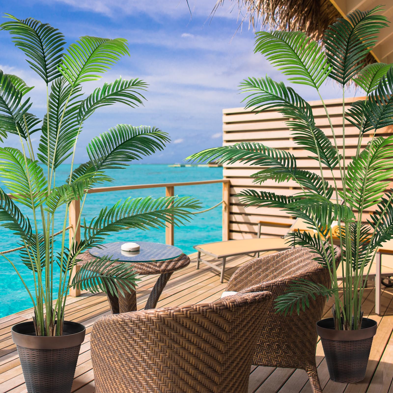 KOL Pianta artificiale di palma Areca da 2,1 m, in vaso, finta palma di canna tropicale per interni ed esterni, piante di Dypsis Lutescens, 210 cm, realistica, in finta seta, decorazione per