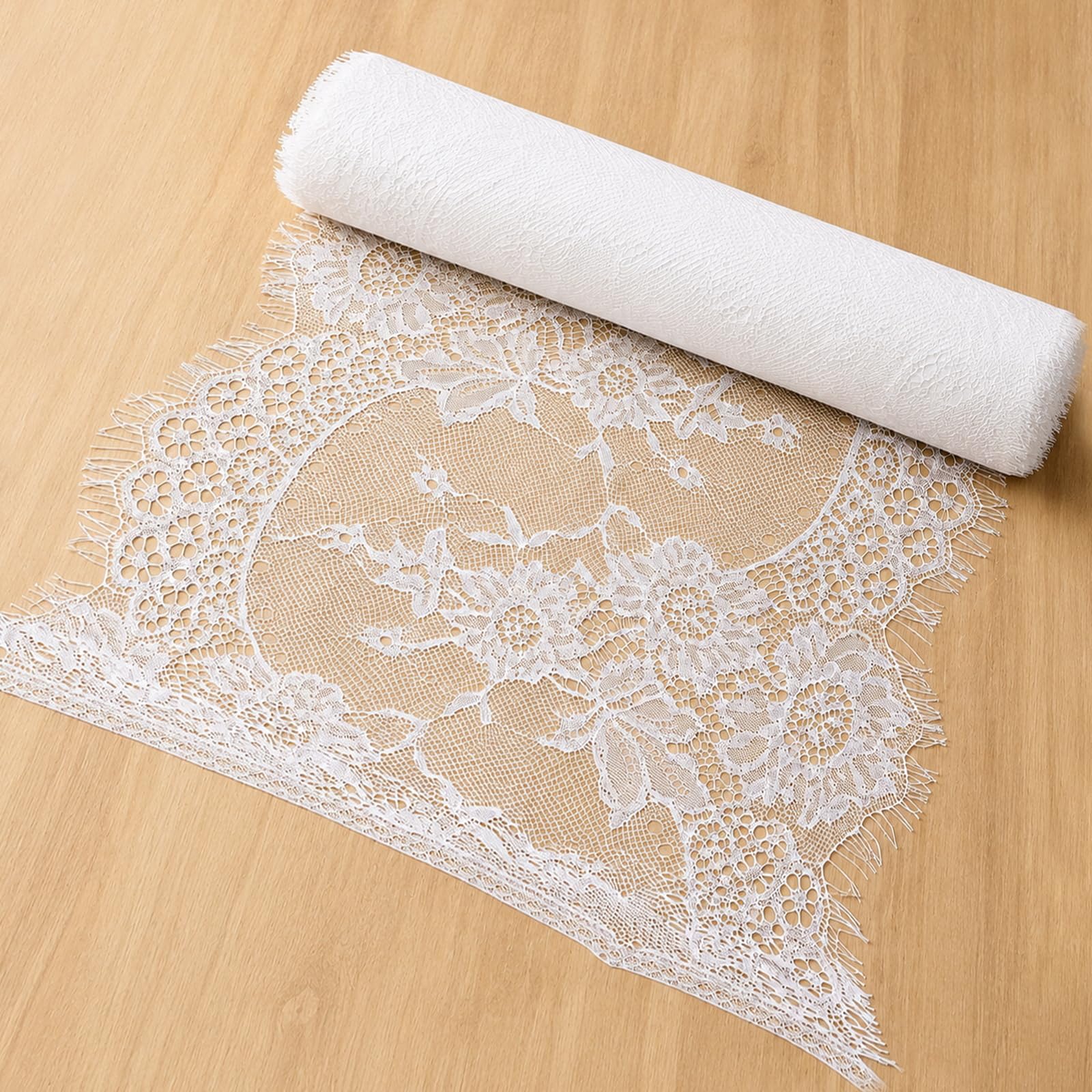 White Floral lace Fabric for DIY, Table Runners ((1pcs, 14in x 3yd)