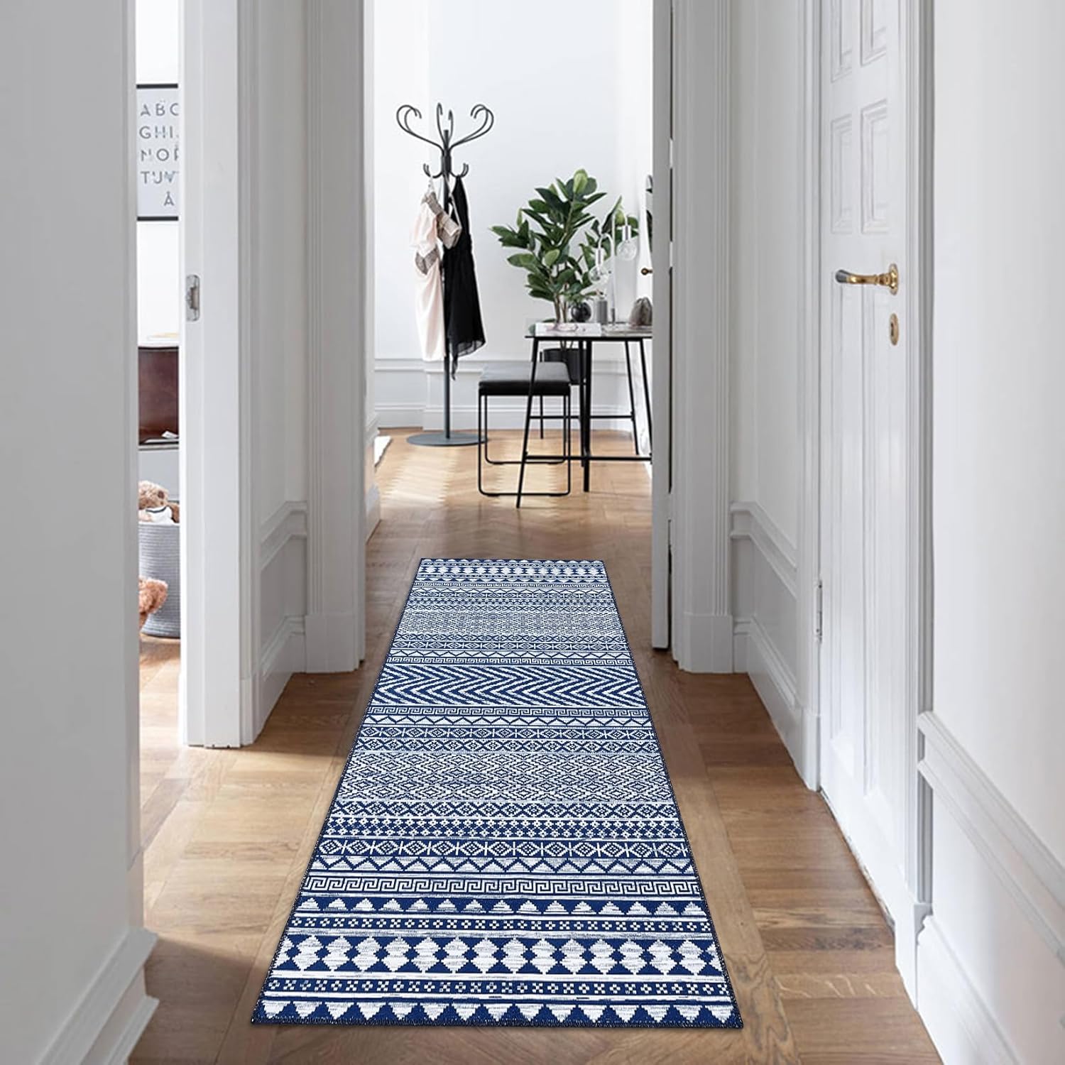 WESTLOOM Boho Kitchen Runner Rug 2x7 Long Hallway Runner Rug Washable Non-Slip Floor Carpet Geometric Runner for Living Room Bedroom Nursery, Blue