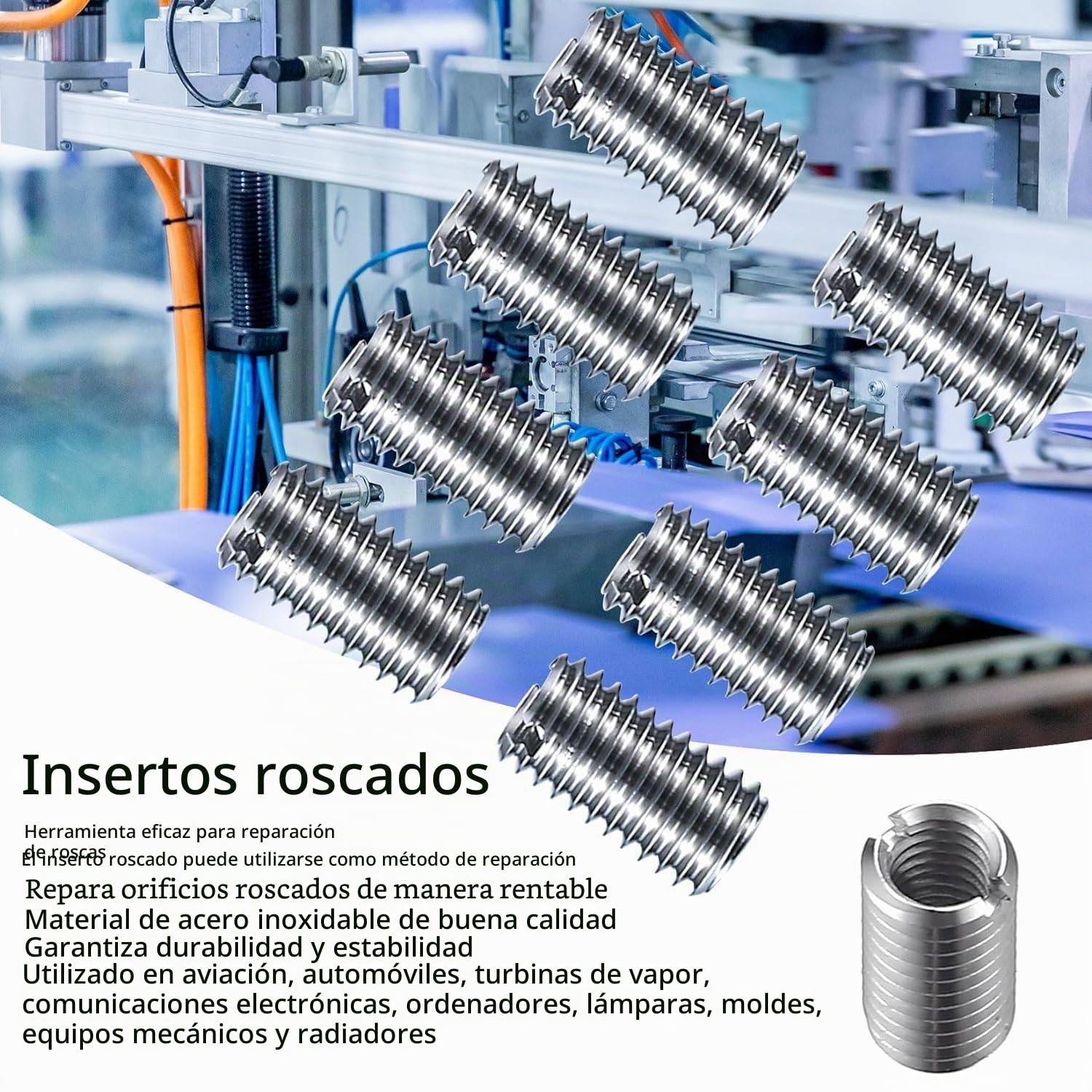 Tyenaza 50 Piezas Insertos de Rosca Autorroscantes, Kit de Inserto de Tornilo de Hilo de Alambre, Reparación Insertos de Rosca de Helicoil Tornillo, Tuercas de Inserción para Reparación Helicoidal