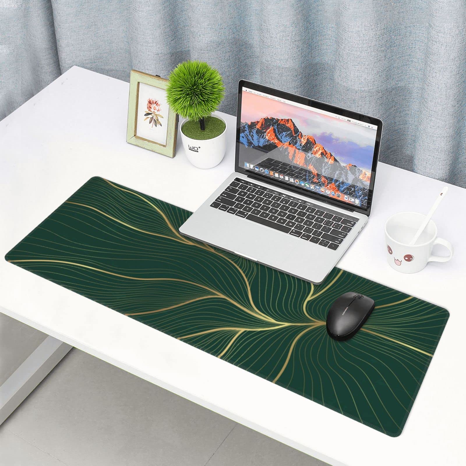 Office Gaming Mat XL Gaming Mouse Pad - Abstract Gold Line Art Desk Mat ...