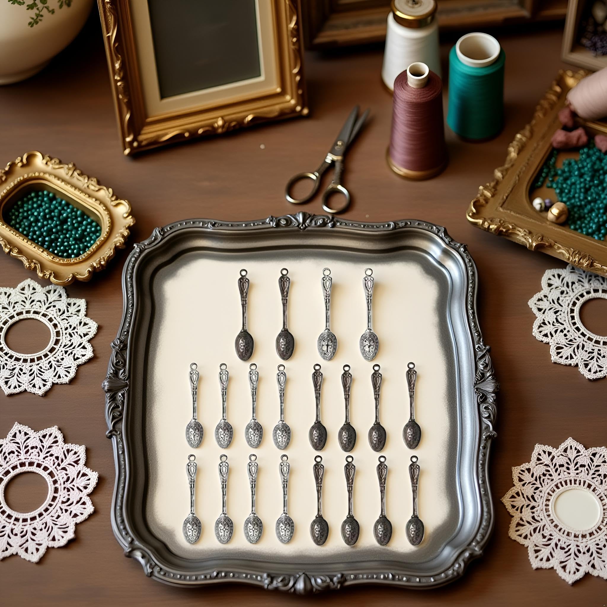 20Pcs Antique Silver Color 10 x 49 mm Vintage Carved Spoon Metal Charms Accessories Beading Supplies for Women,DIY Craft Jewelry Making Necklace Bracelet Key Chain,Beading and Jewelry Making