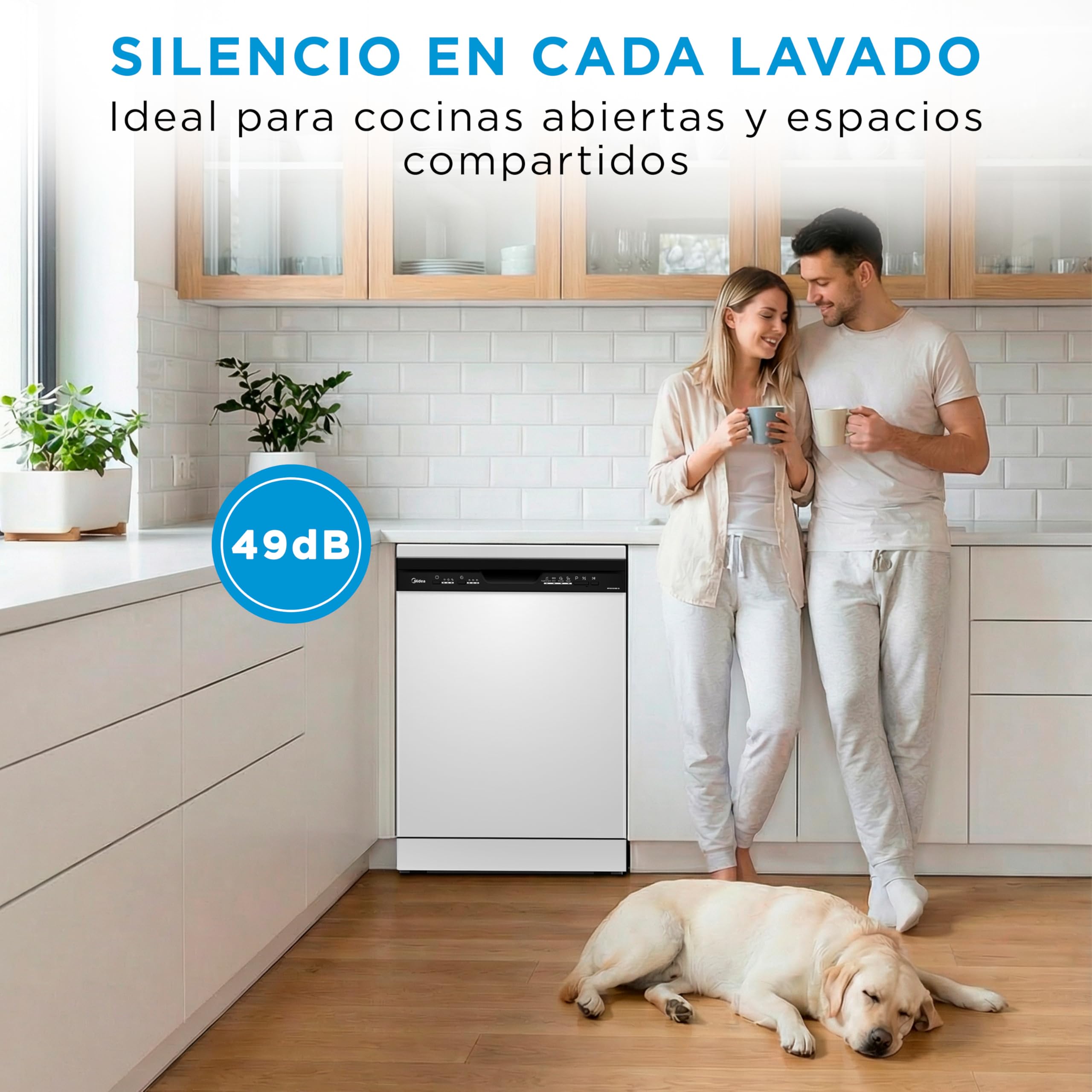 Midea Lavavajillas 60 cm+++ Blanco para 12 servicios - Lavaplatos Libre Instalación con 4 Programas de Lavado, Integrable - Filtro Antibacterias, 49 dB, y Función de Media Carga Nuevo Modelo